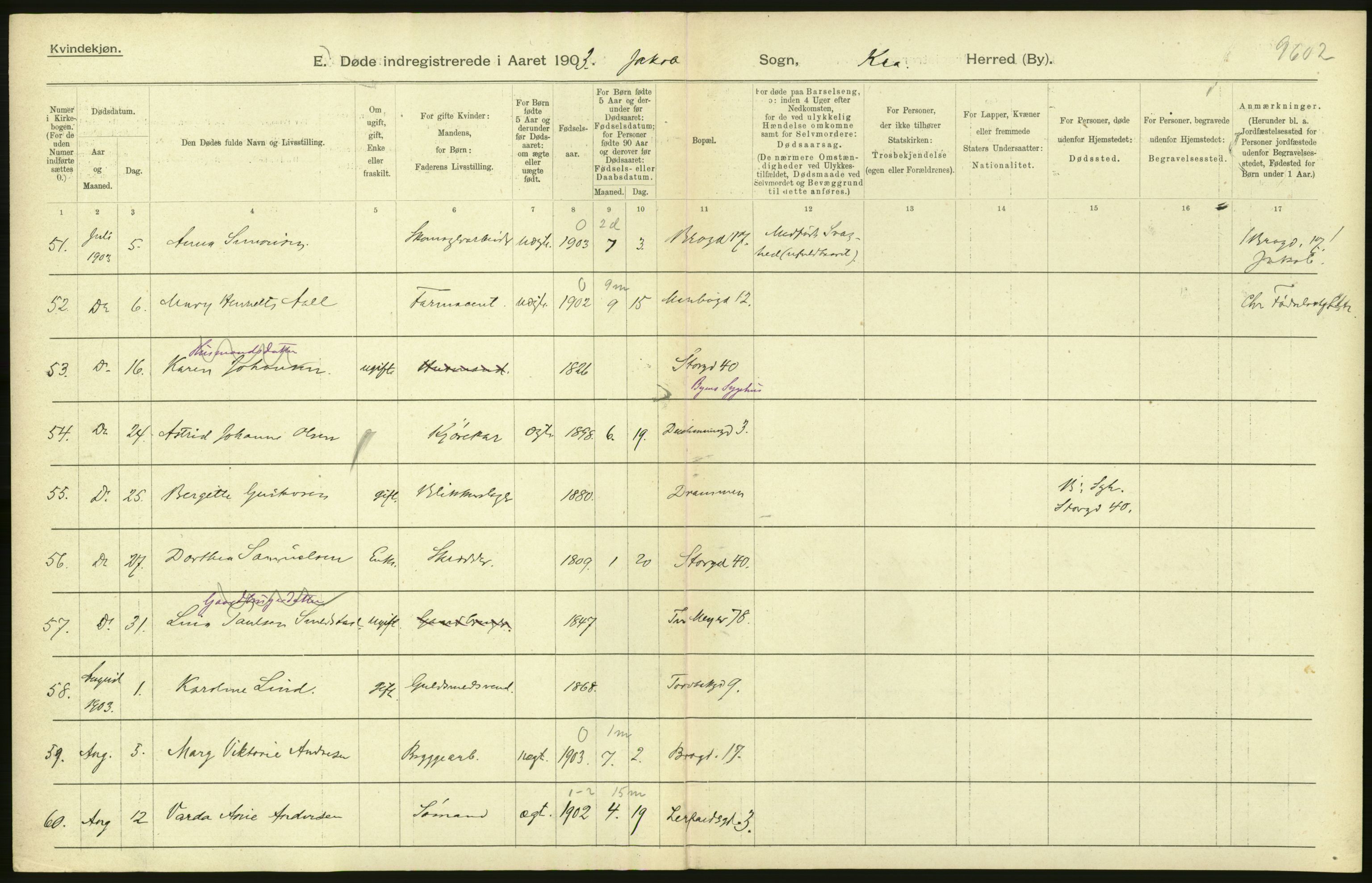 Statistisk sentralbyrå, Sosiodemografiske emner, Befolkning, AV/RA-S-2228/D/Df/Dfa/Dfaa/L0004: Kristiania: Gifte, døde, 1903, p. 222