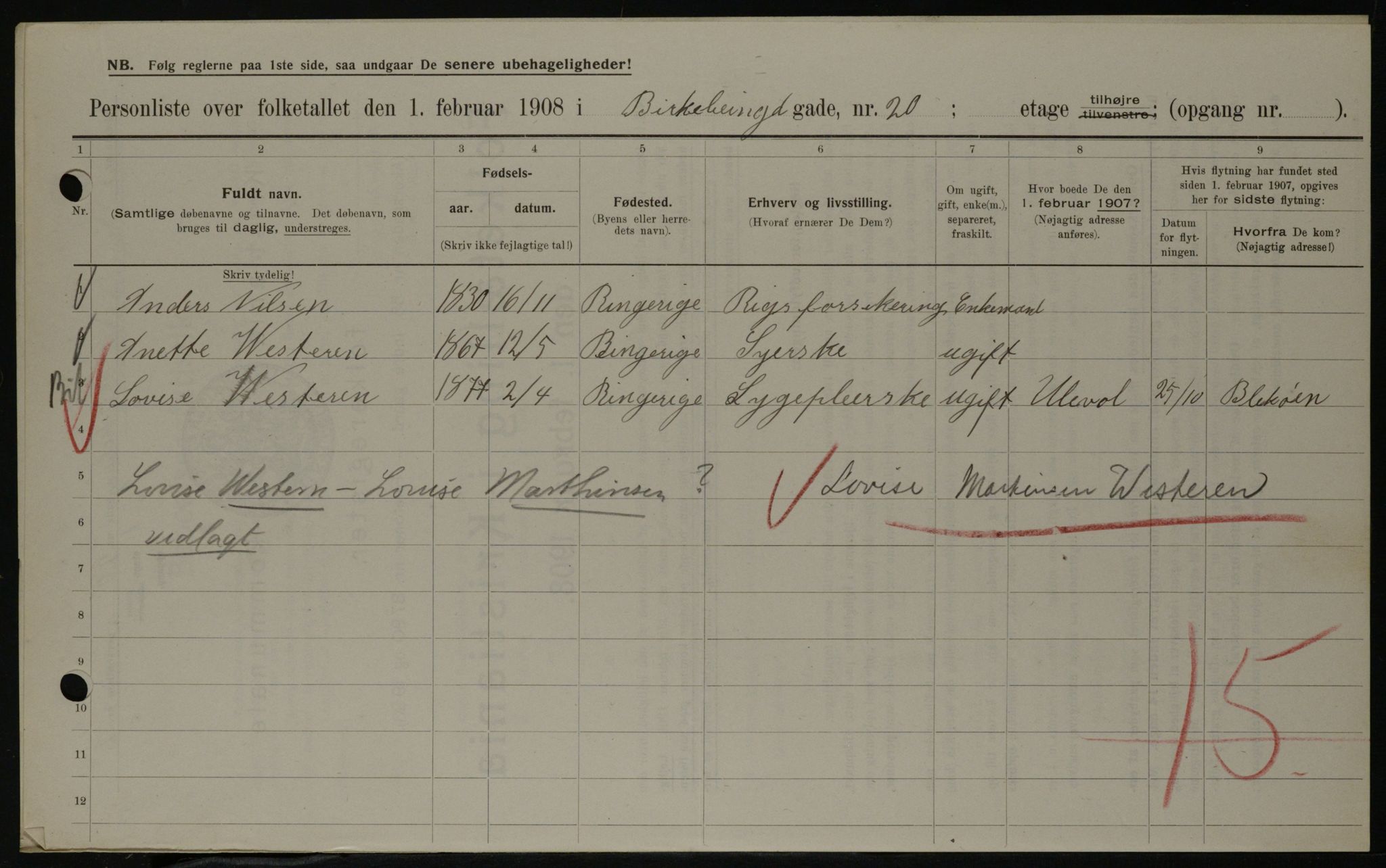 OBA, Municipal Census 1908 for Kristiania, 1908, p. 4939