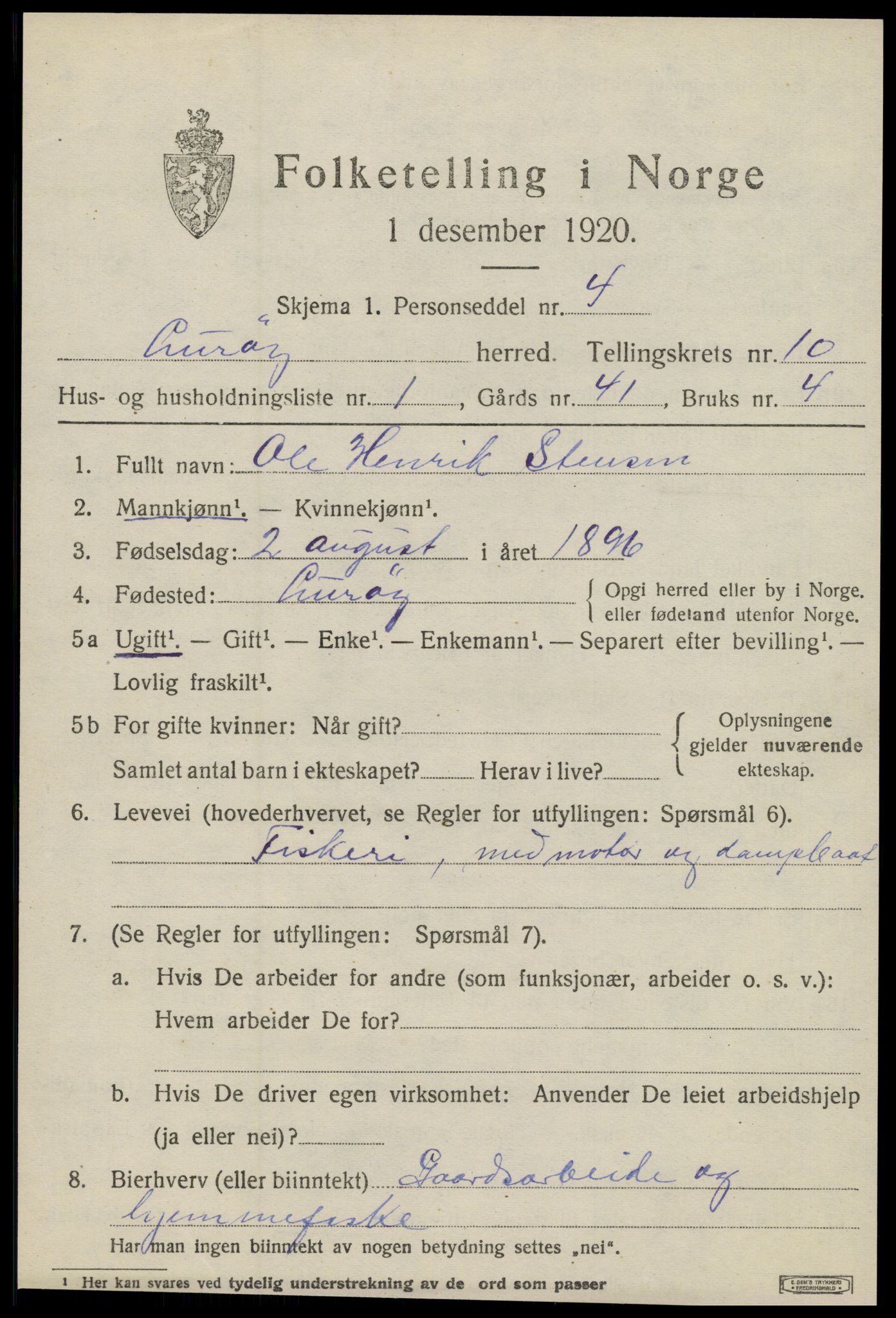 SAT, 1920 census for Lurøy, 1920, p. 4429