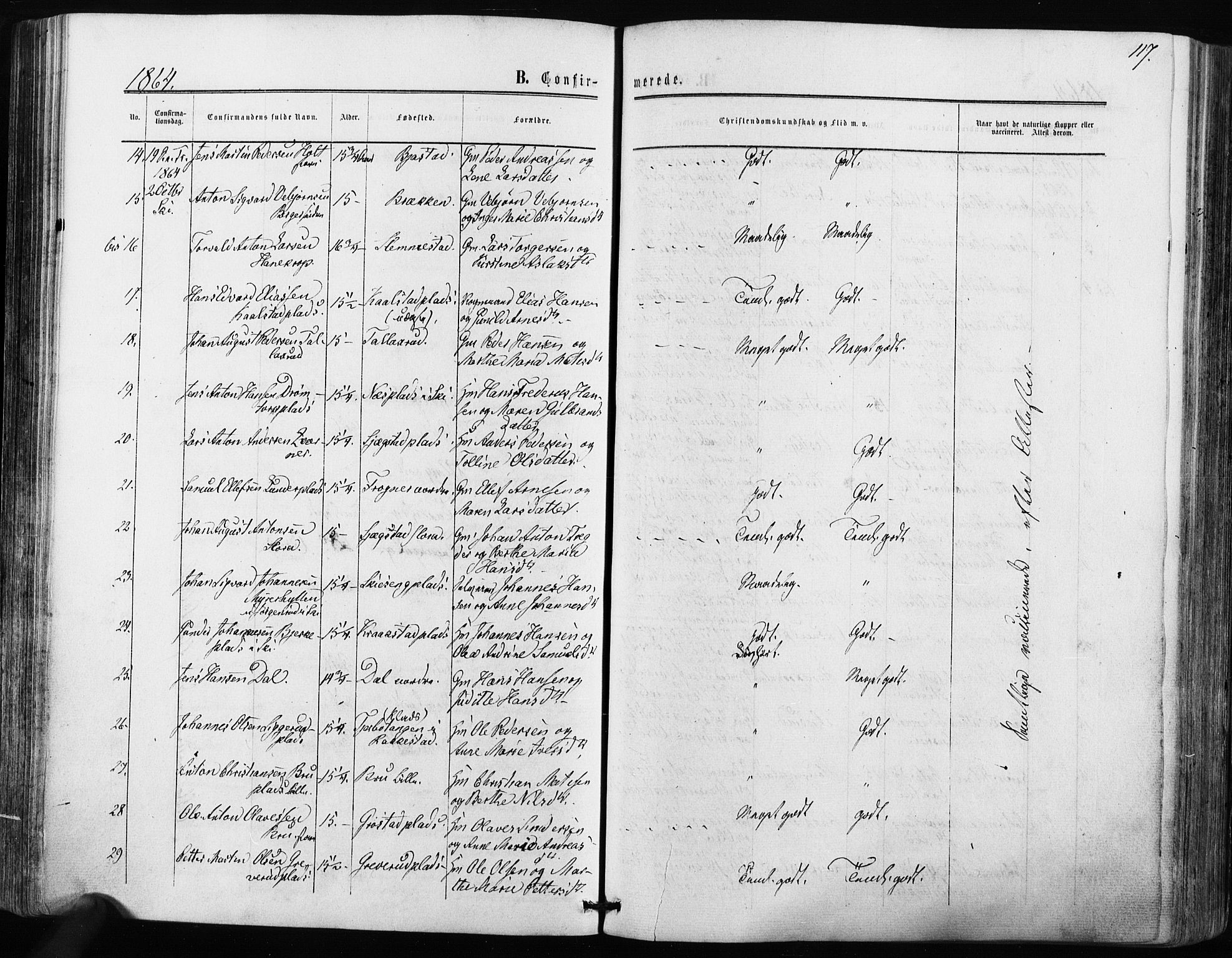 Kråkstad prestekontor Kirkebøker, AV/SAO-A-10125a/F/Fa/L0007: Parish register (official) no. I 7, 1858-1870, p. 117