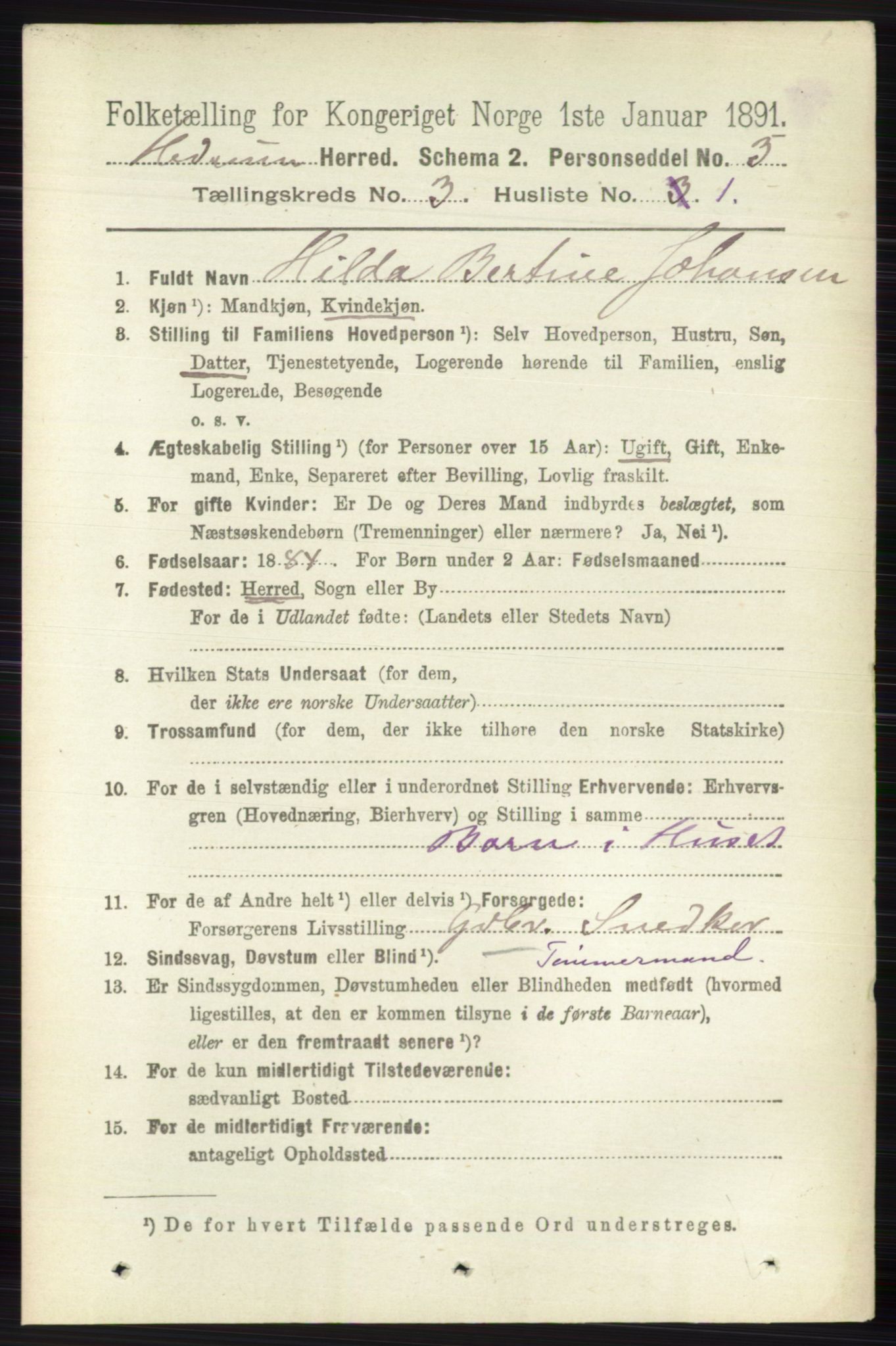 RA, 1891 census for 0727 Hedrum, 1891, p. 983