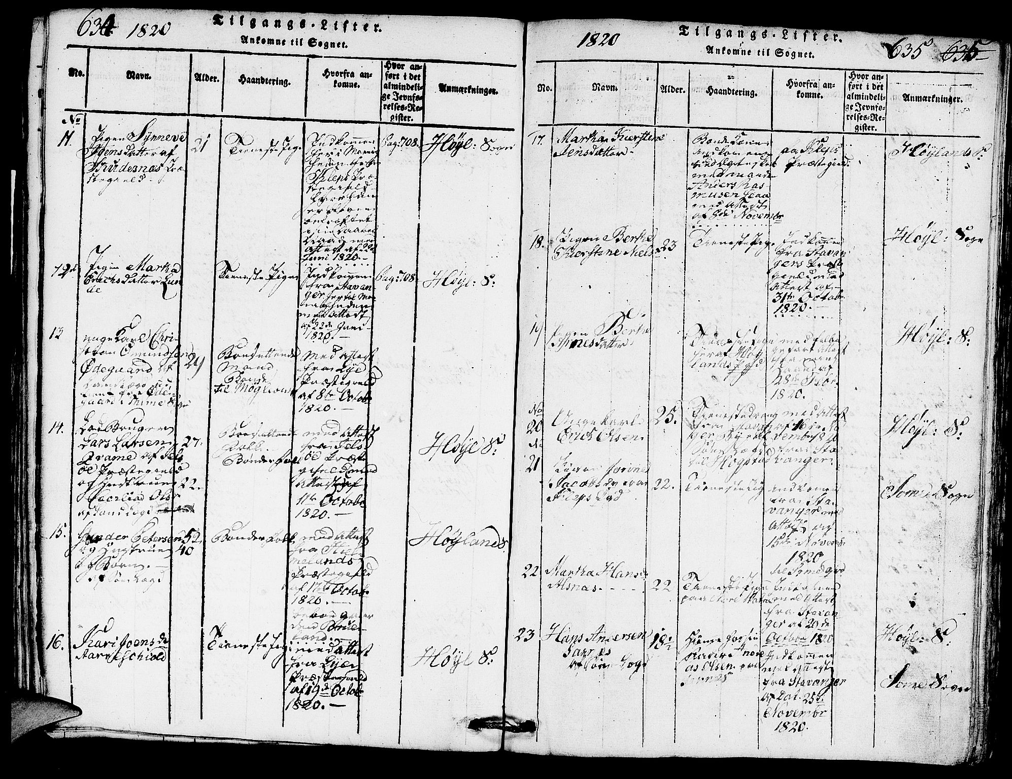 Høyland sokneprestkontor, AV/SAST-A-101799/001/30BA/L0006: Parish register (official) no. A 6, 1815-1825, p. 634-635