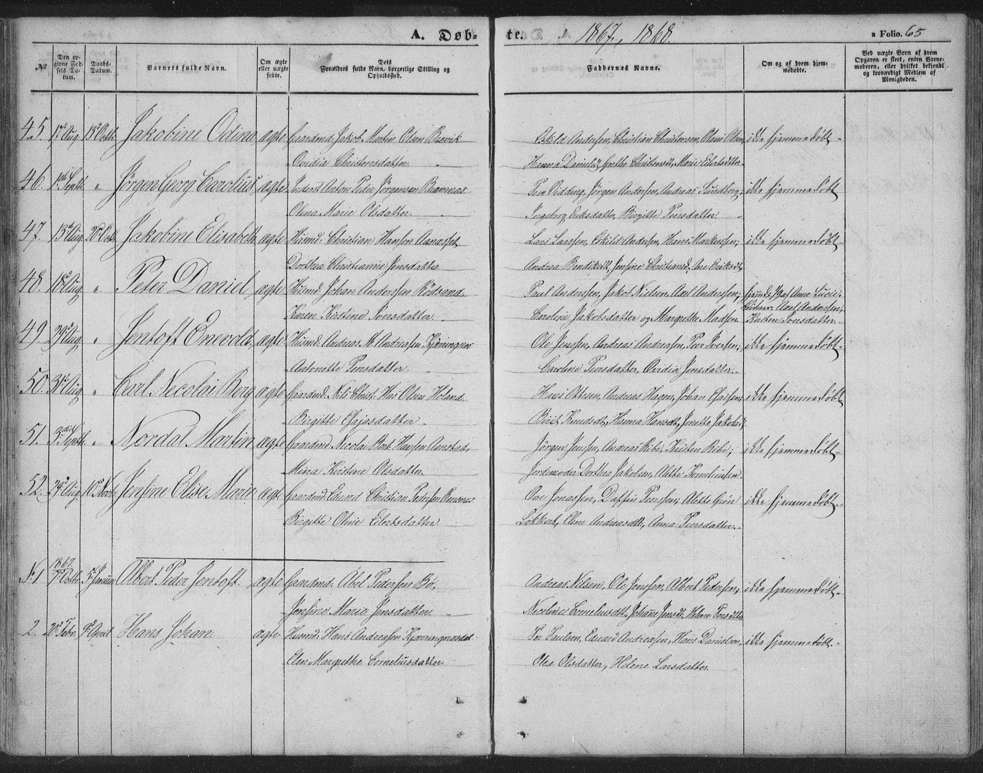 Ministerialprotokoller, klokkerbøker og fødselsregistre - Nordland, AV/SAT-A-1459/895/L1369: Parish register (official) no. 895A04, 1852-1872, p. 65