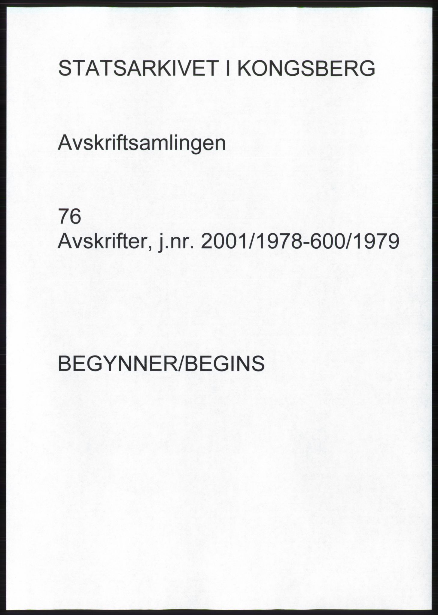 Statsarkivet i Kongsberg, SAKO/A-0001, 1978-1979, p. 1