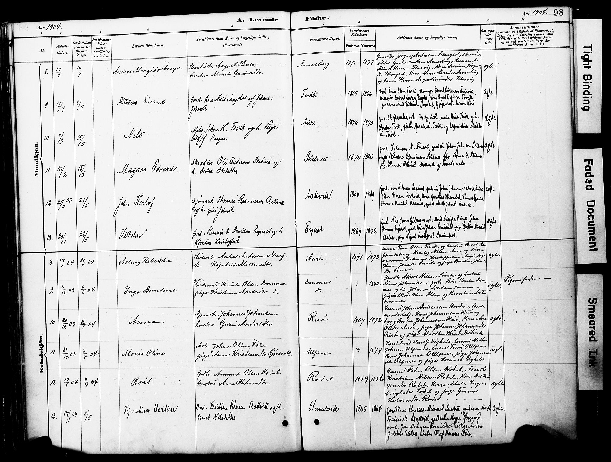 Ministerialprotokoller, klokkerbøker og fødselsregistre - Møre og Romsdal, AV/SAT-A-1454/578/L0907: Parish register (official) no. 578A06, 1887-1904, p. 98