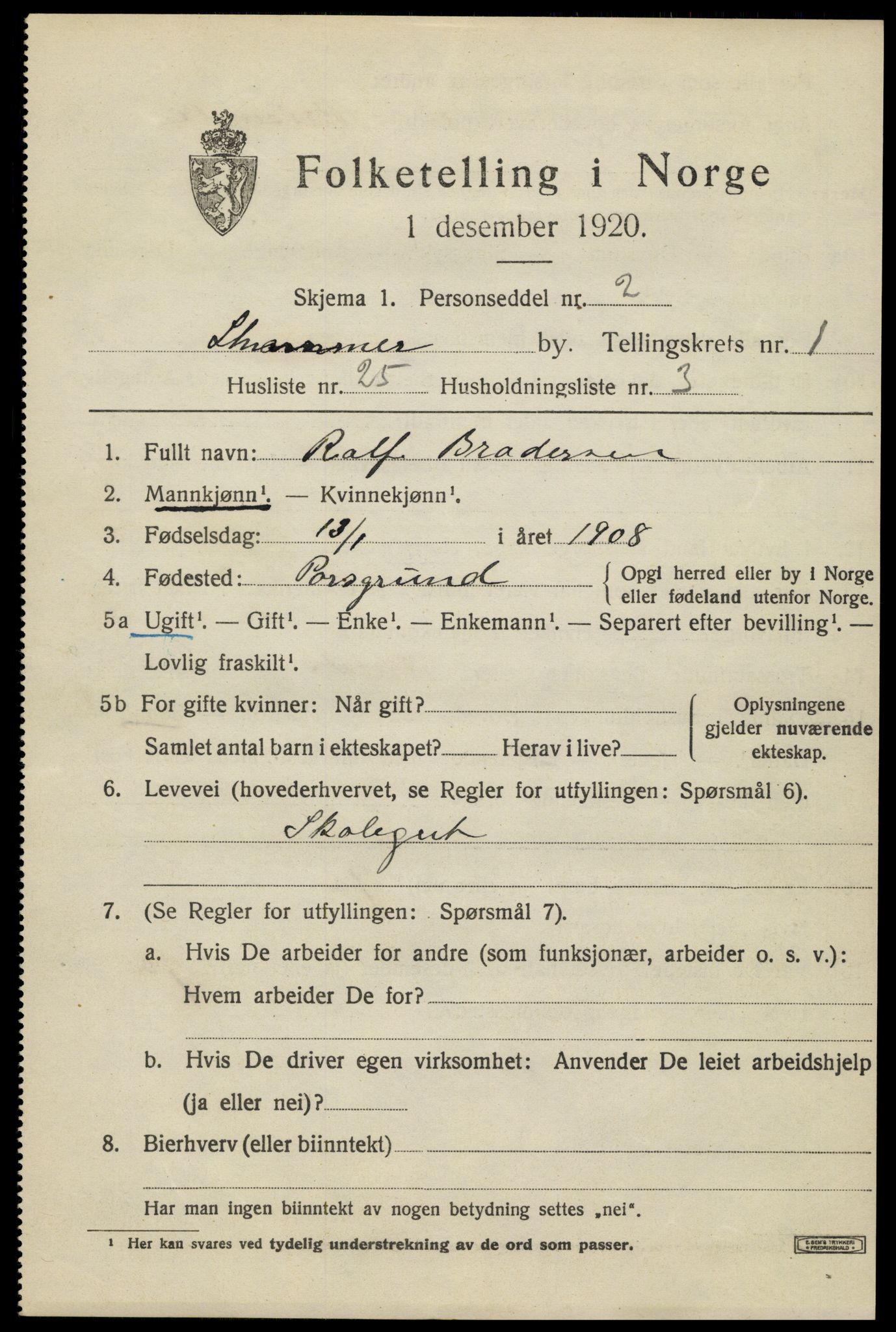 SAH, 1920 census for Lillehammer, 1920, p. 4142