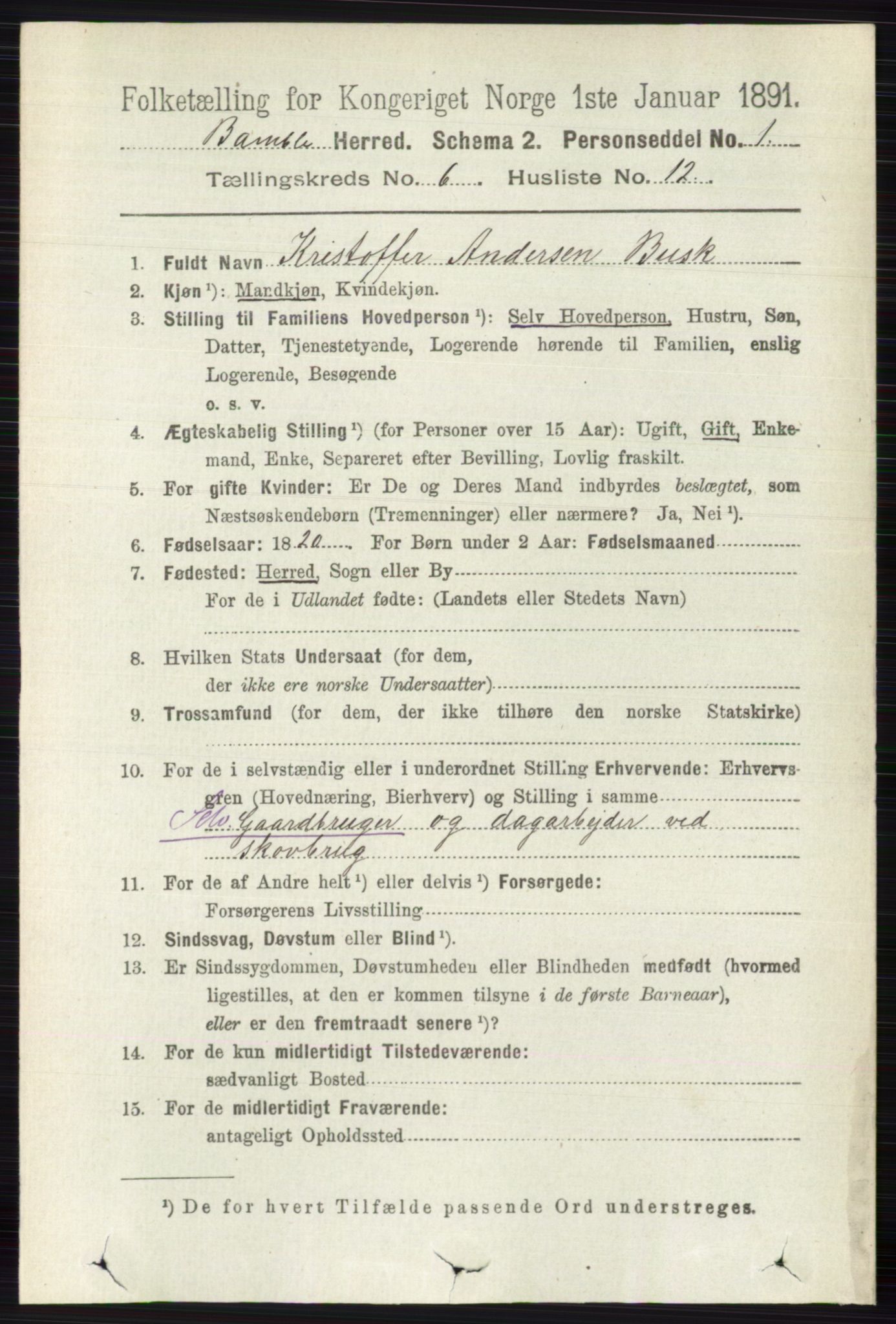 RA, 1891 census for 0814 Bamble, 1891, p. 2771