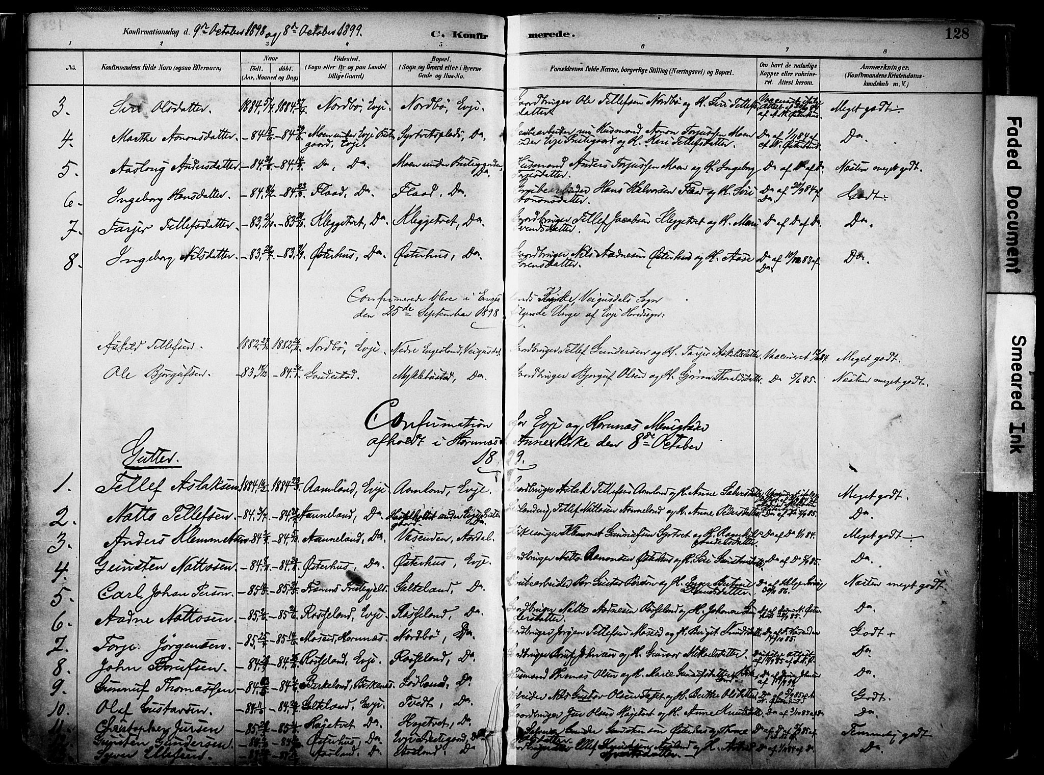 Evje sokneprestkontor, AV/SAK-1111-0008/F/Fa/Faa/L0007: Parish register (official) no. A 7, 1884-1909, p. 128