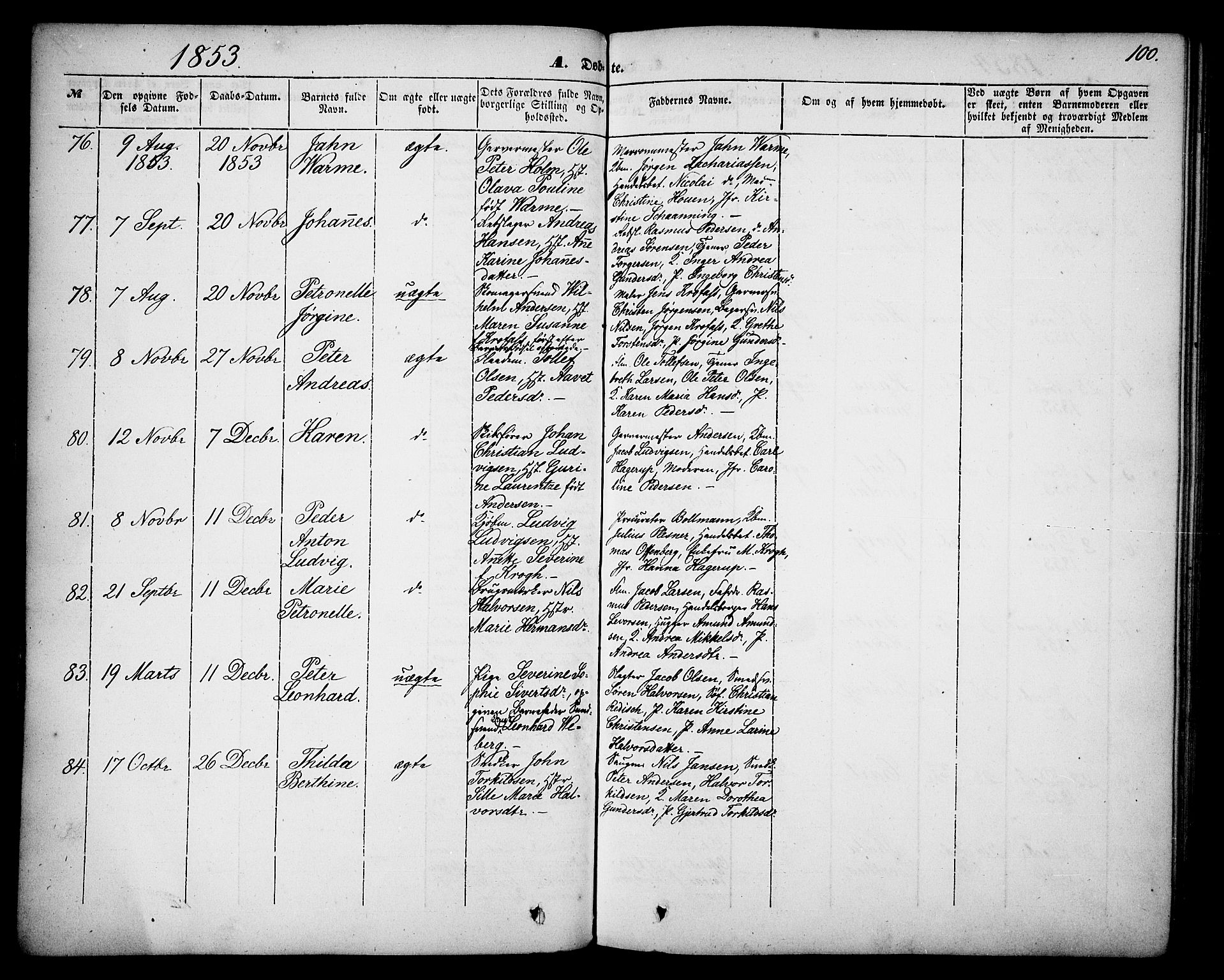Skien kirkebøker, SAKO/A-302/G/Ga/L0004: Parish register (copy) no. 4, 1843-1867, p. 100