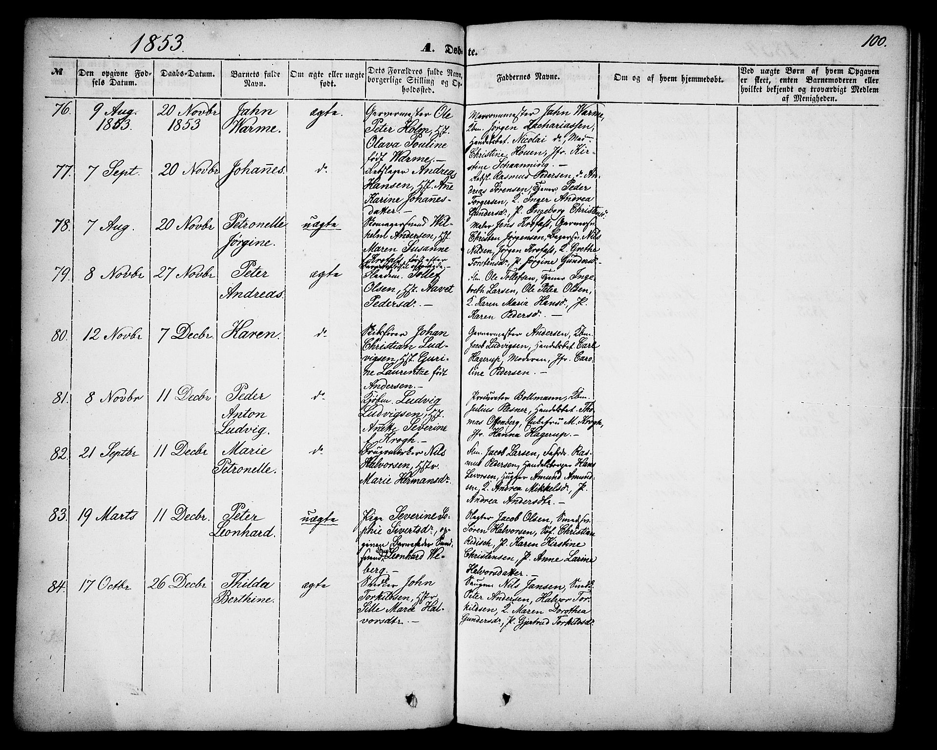 Skien kirkebøker, AV/SAKO-A-302/G/Ga/L0004: Parish register (copy) no. 4, 1843-1867, p. 100