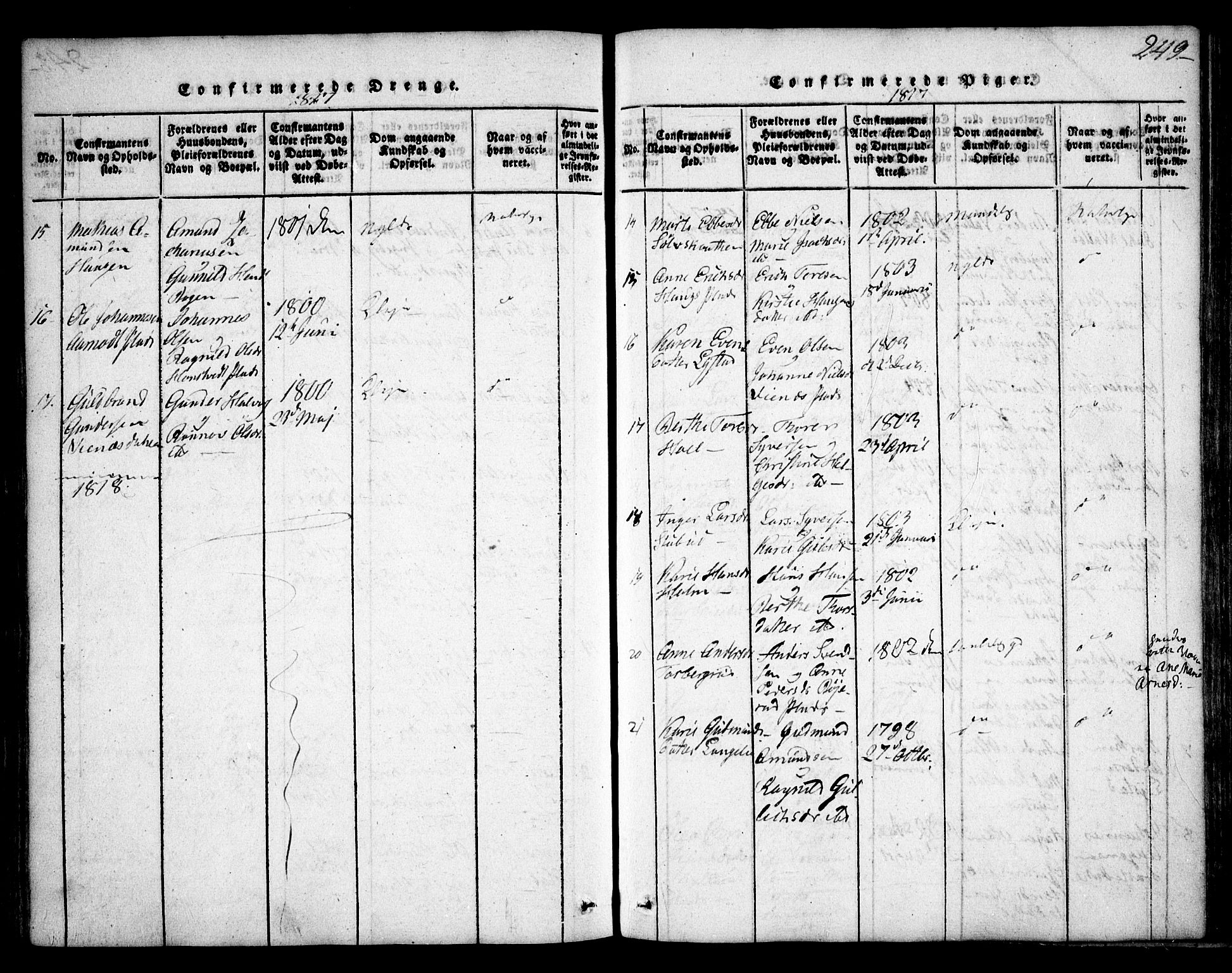 Skiptvet prestekontor Kirkebøker, AV/SAO-A-20009/F/Fa/L0005: Parish register (official) no. 5, 1814-1838, p. 249