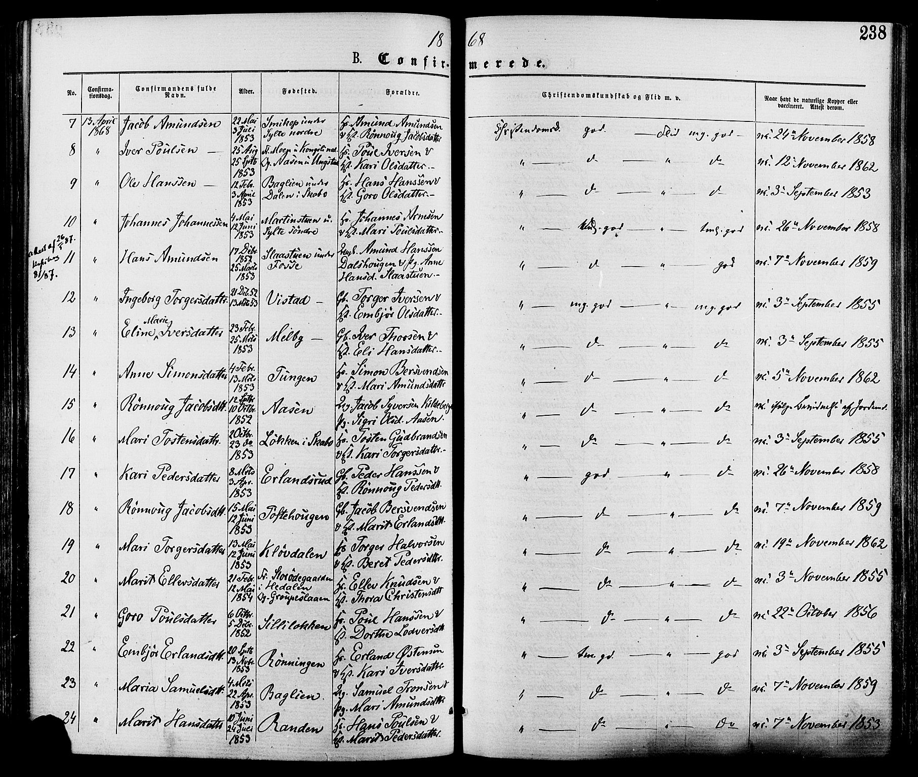 Nord-Fron prestekontor, SAH/PREST-080/H/Ha/Haa/L0002: Parish register (official) no. 2, 1865-1883, p. 238