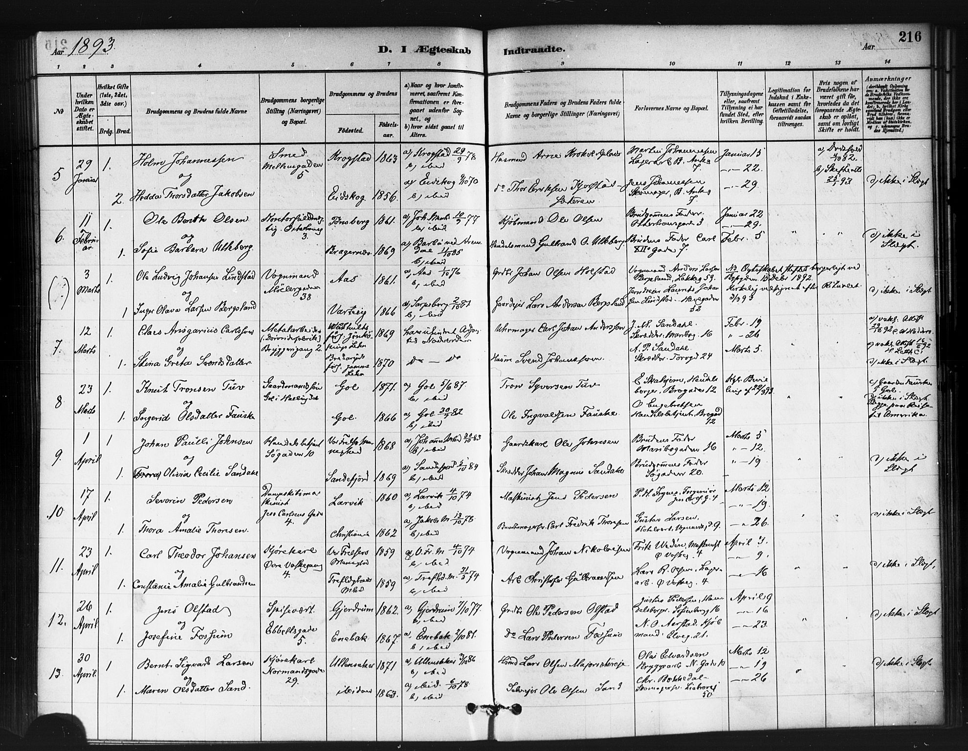 Jakob prestekontor Kirkebøker, SAO/A-10850/F/Fa/L0004: Parish register (official) no. 4, 1880-1894, p. 216