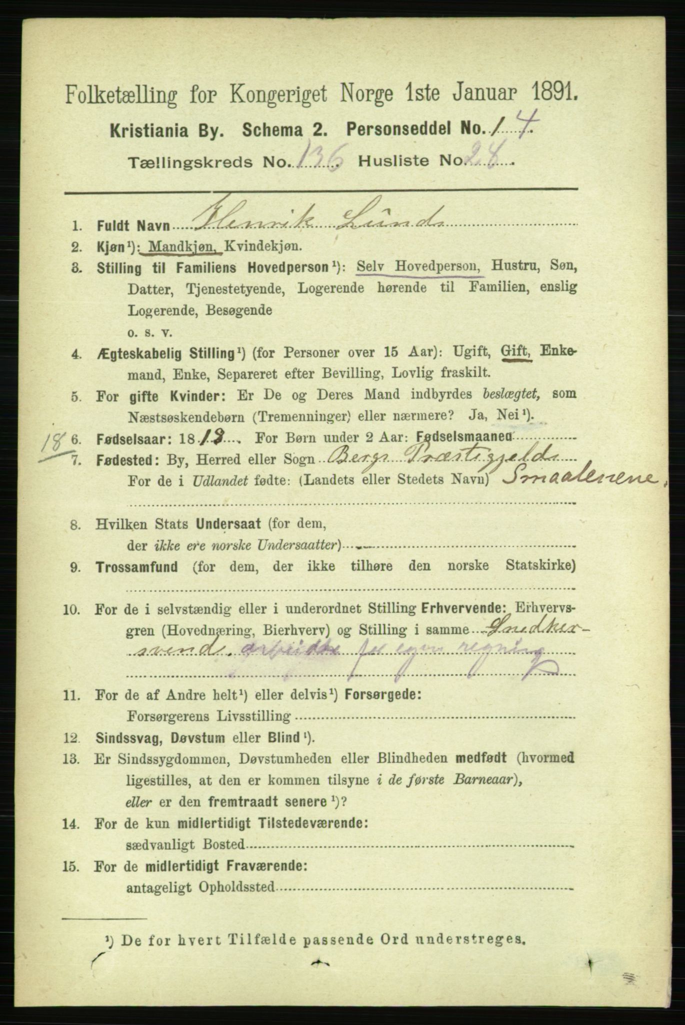 RA, 1891 census for 0301 Kristiania, 1891, p. 76044