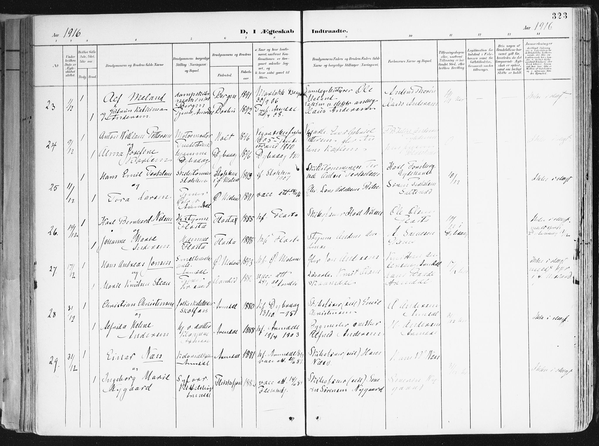 Arendal sokneprestkontor, Trefoldighet, AV/SAK-1111-0040/F/Fa/L0010: Parish register (official) no. A 10, 1900-1919, p. 323