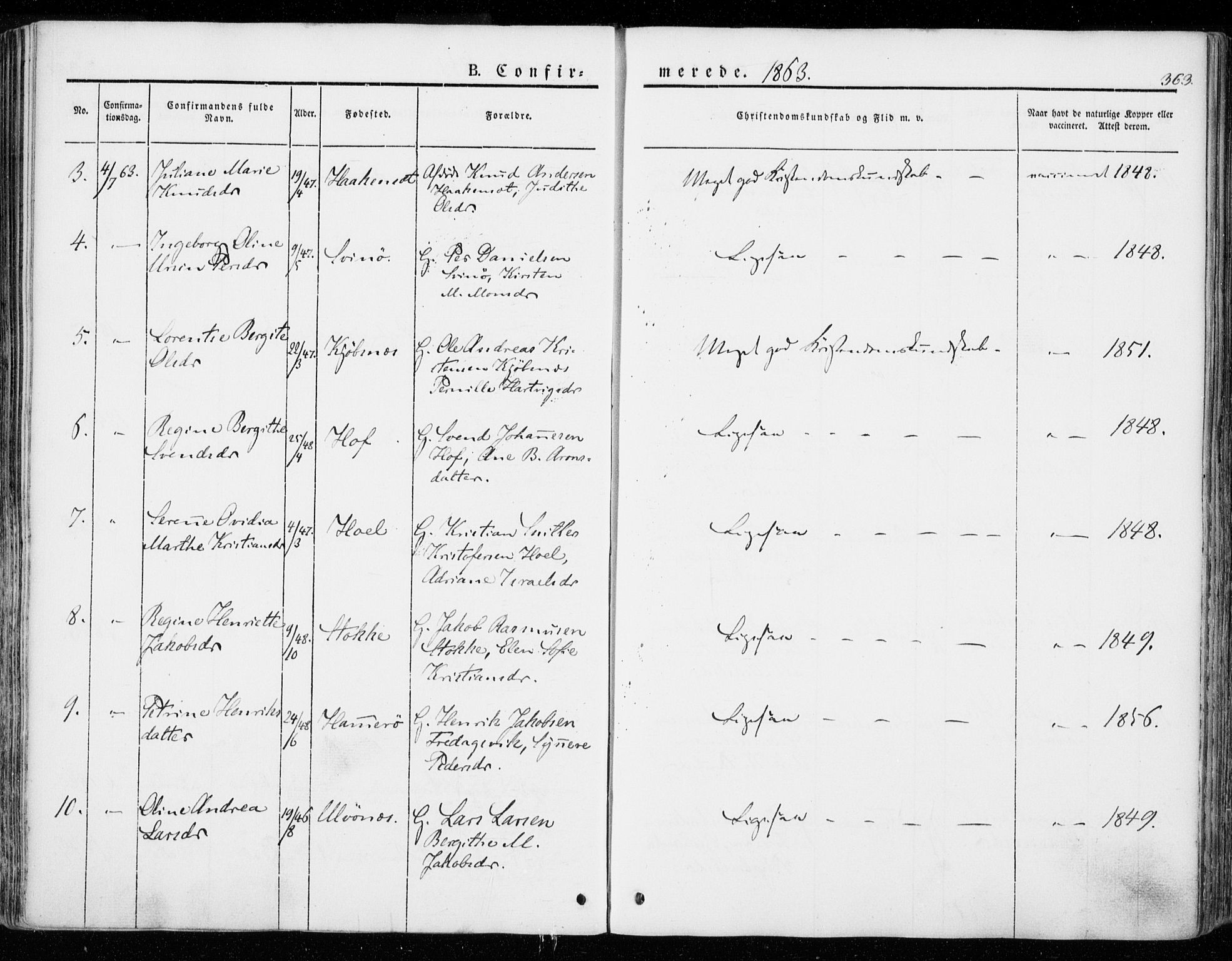 Ministerialprotokoller, klokkerbøker og fødselsregistre - Nordland, AV/SAT-A-1459/872/L1033: Parish register (official) no. 872A08, 1840-1863, p. 363