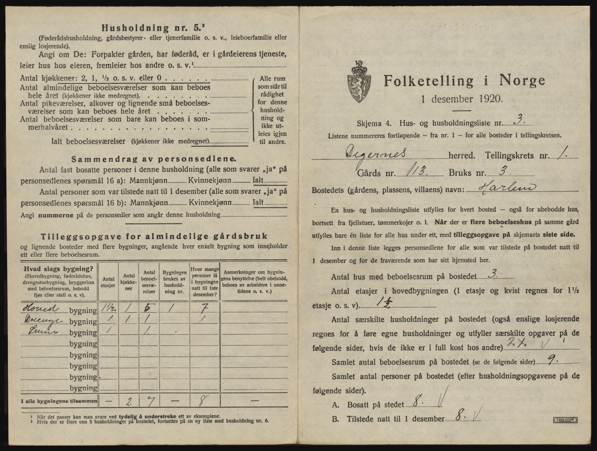 SAO, 1920 census for Degernes, 1920, p. 32