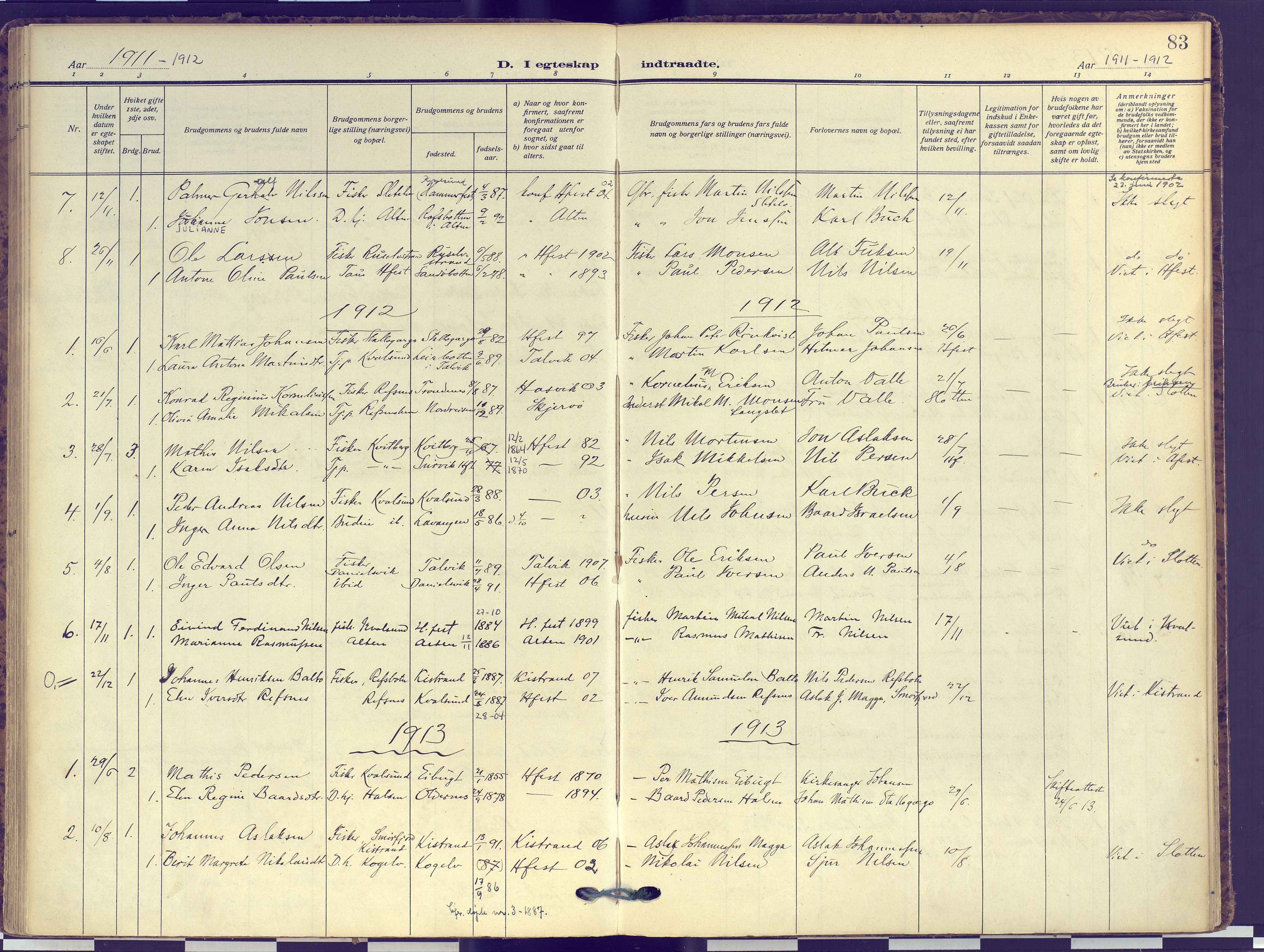 Hammerfest sokneprestkontor, SATØ/S-1347: Parish register (official) no. 16, 1908-1923, p. 83