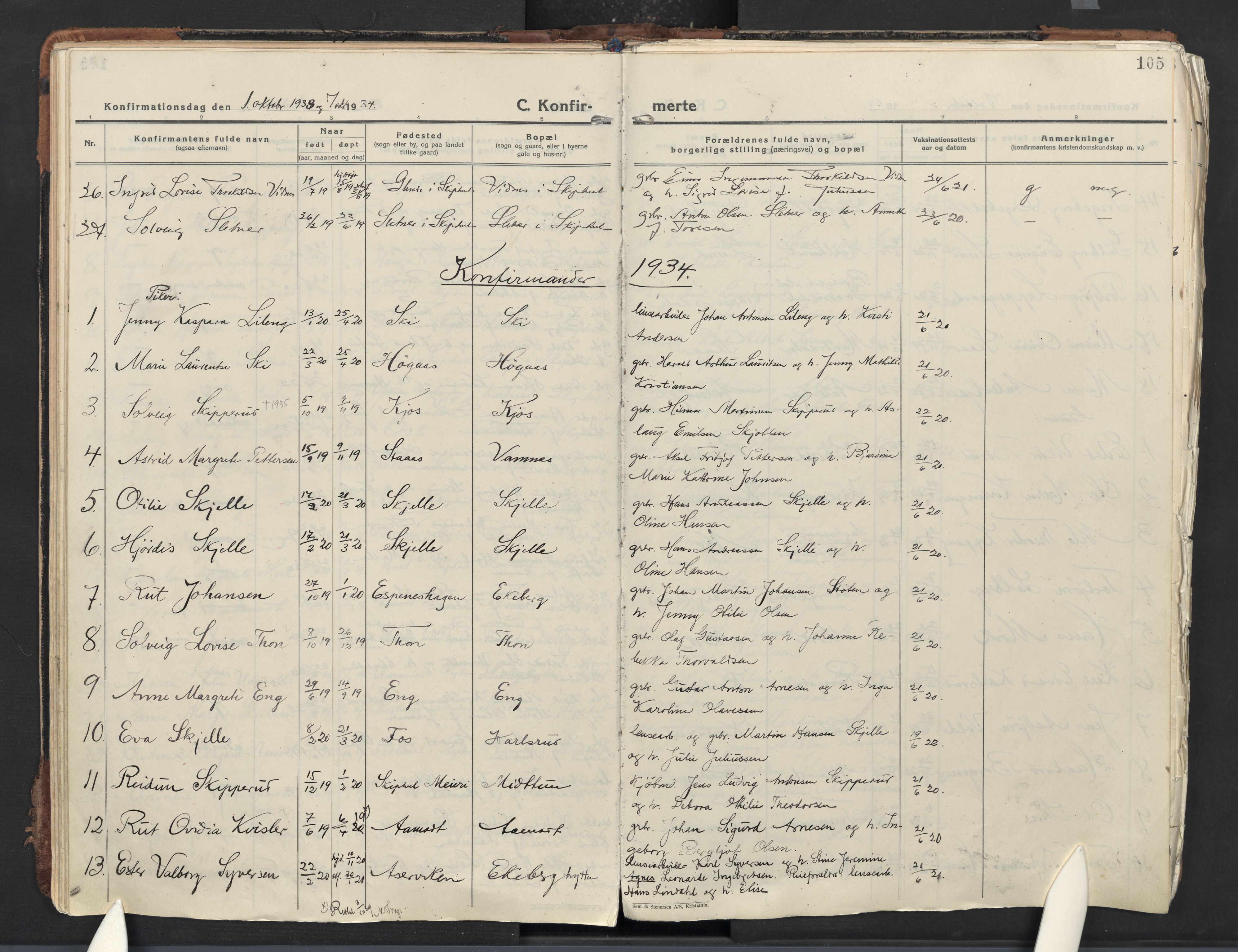 Skiptvet prestekontor Kirkebøker, AV/SAO-A-20009/F/Fa/L0013: Parish register (official) no. 13, 1925-1941, p. 105