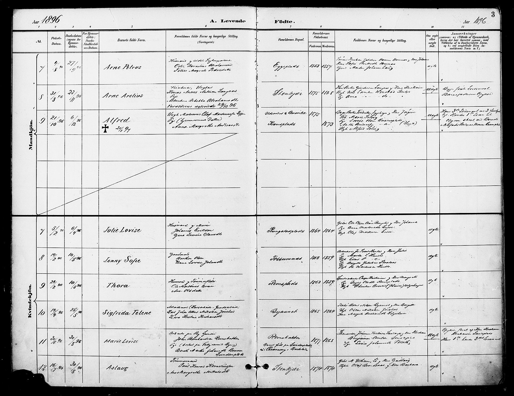 Ministerialprotokoller, klokkerbøker og fødselsregistre - Nord-Trøndelag, SAT/A-1458/740/L0379: Parish register (official) no. 740A02, 1895-1907, p. 3