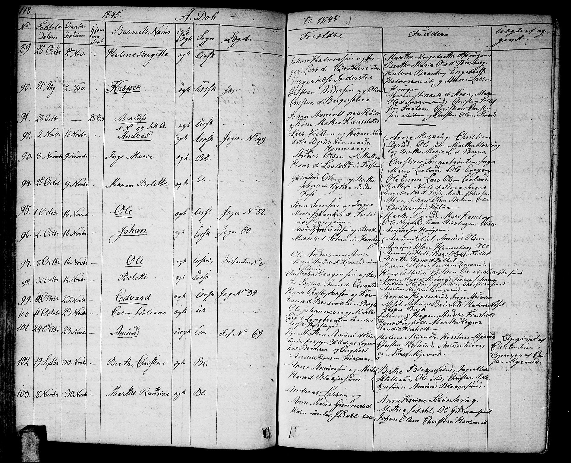 Aurskog prestekontor Kirkebøker, AV/SAO-A-10304a/G/Ga/L0002: Parish register (copy) no. I 2, 1829-1857, p. 118