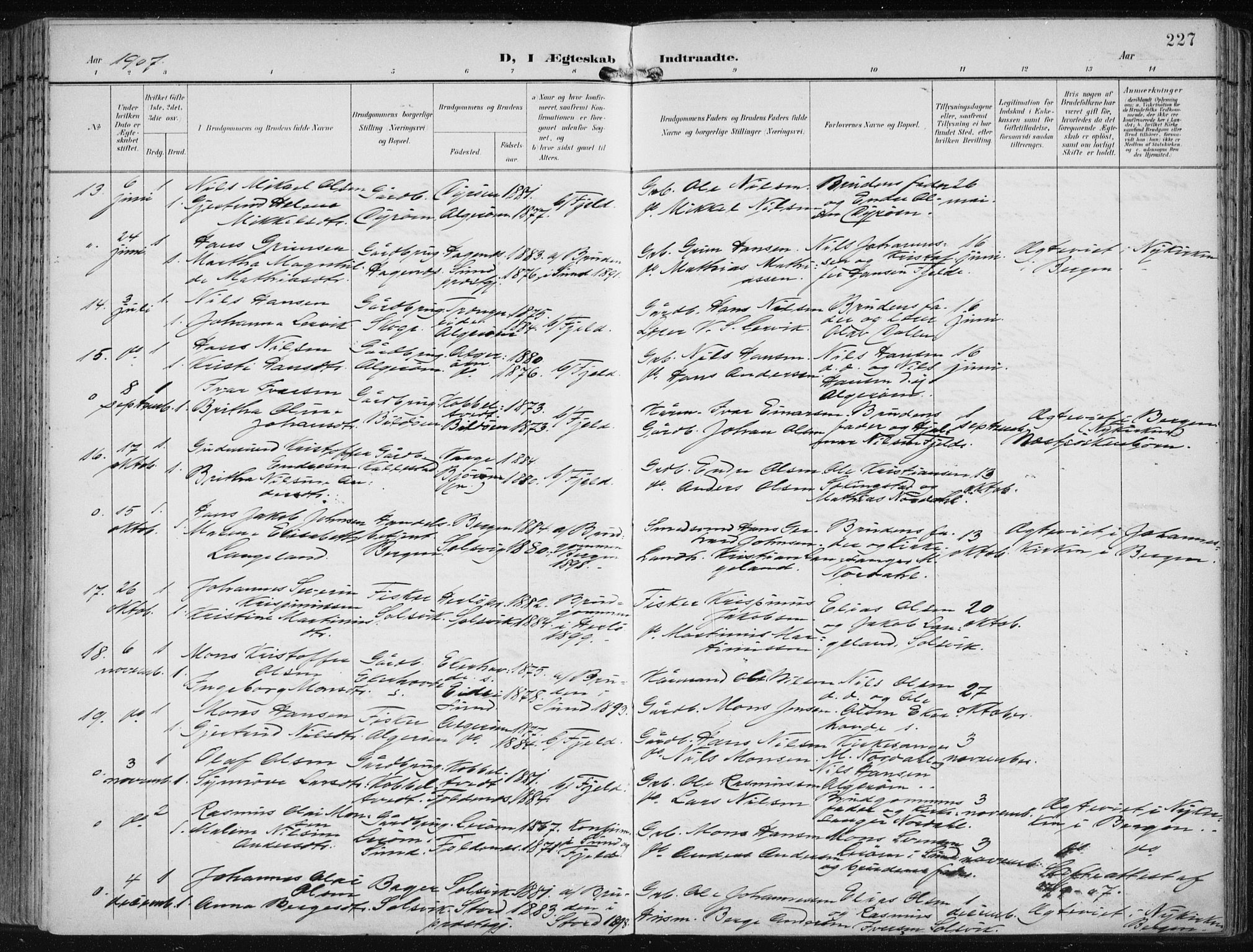 Fjell sokneprestembete, SAB/A-75301/H/Haa: Parish register (official) no. A  9, 1899-1910, p. 227