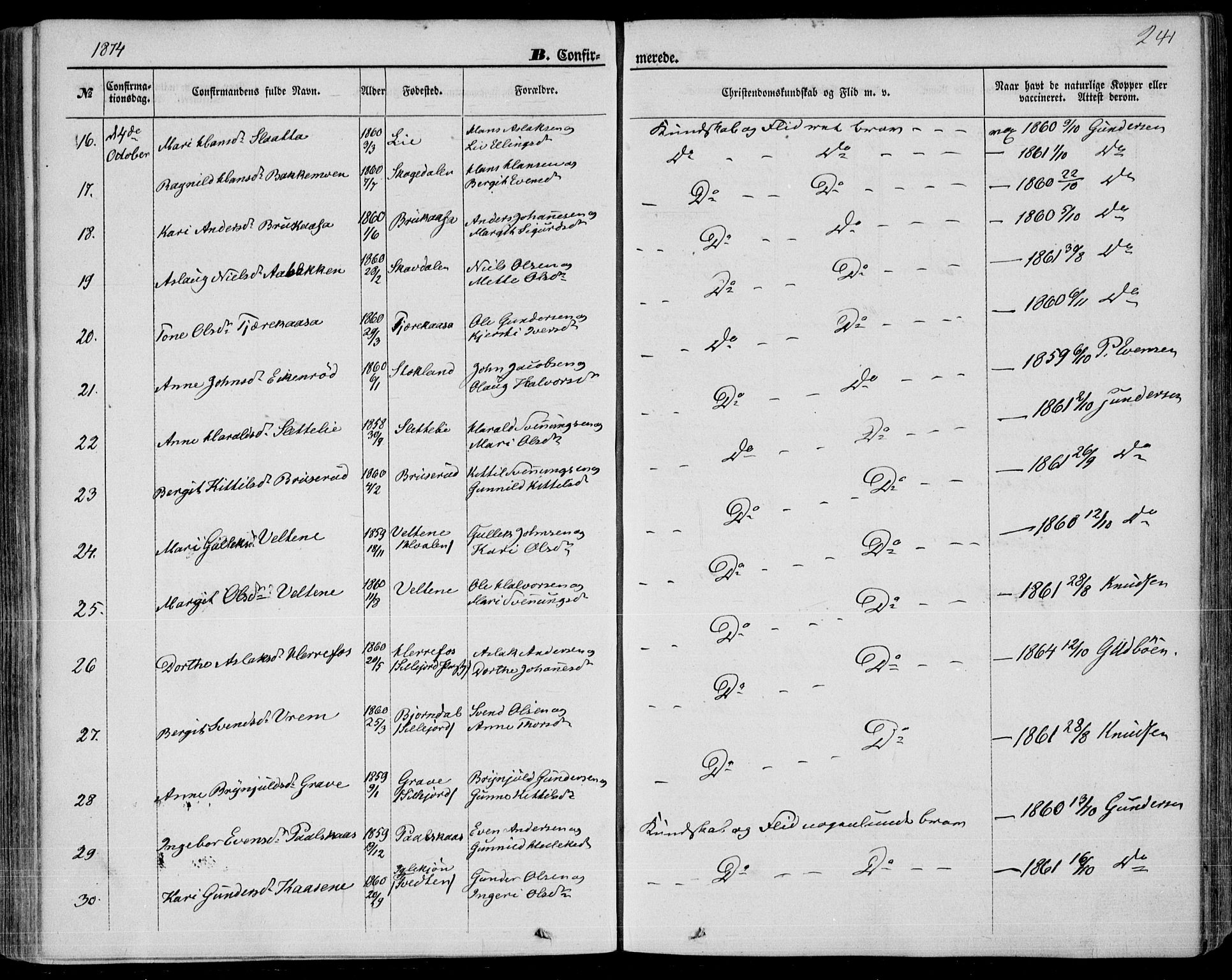 Bø kirkebøker, SAKO/A-257/F/Fa/L0009: Parish register (official) no. 9, 1862-1879, p. 241