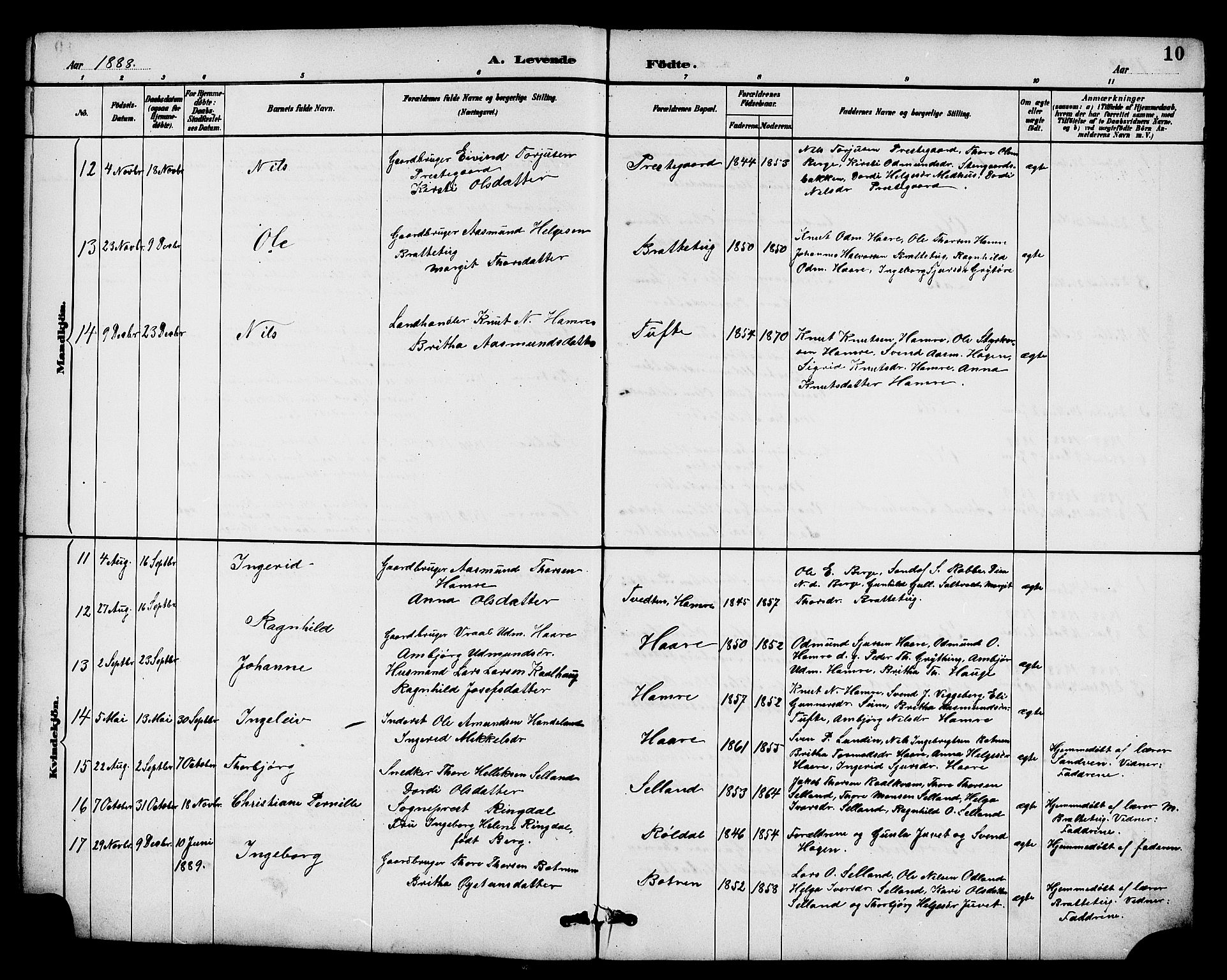 Røldal sokneprestembete, SAB/A-100247: Parish register (copy) no. A 3, 1887-1917, p. 10
