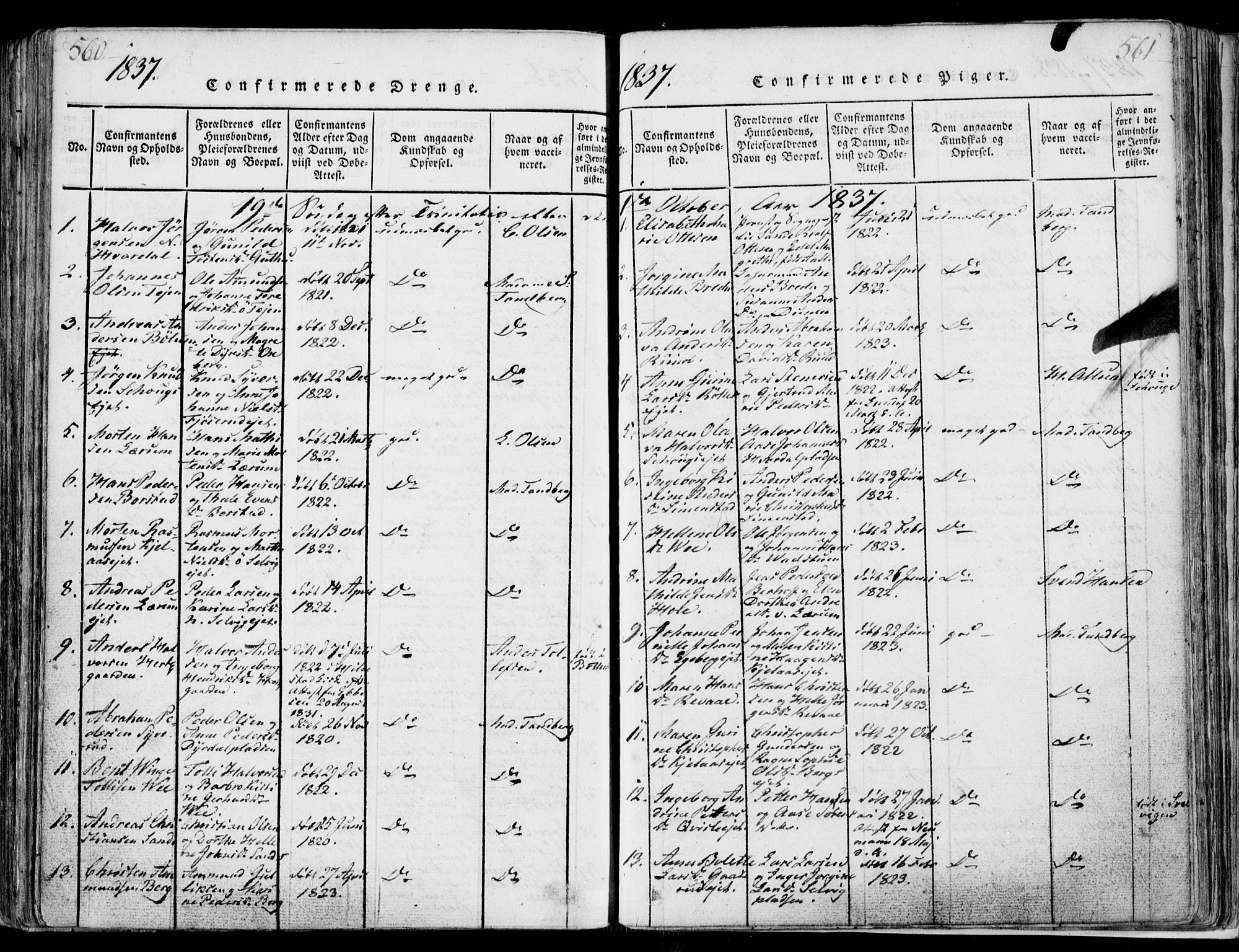 Sande Kirkebøker, SAKO/A-53/F/Fa/L0003: Parish register (official) no. 3, 1814-1847, p. 560-561