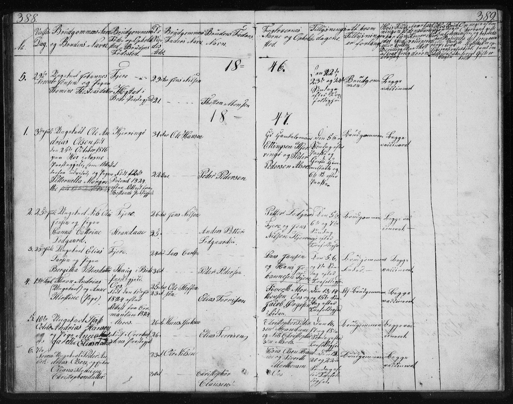 Ministerialprotokoller, klokkerbøker og fødselsregistre - Nordland, SAT/A-1459/803/L0074: Parish register (copy) no. 803C01, 1845-1866, p. 388-389