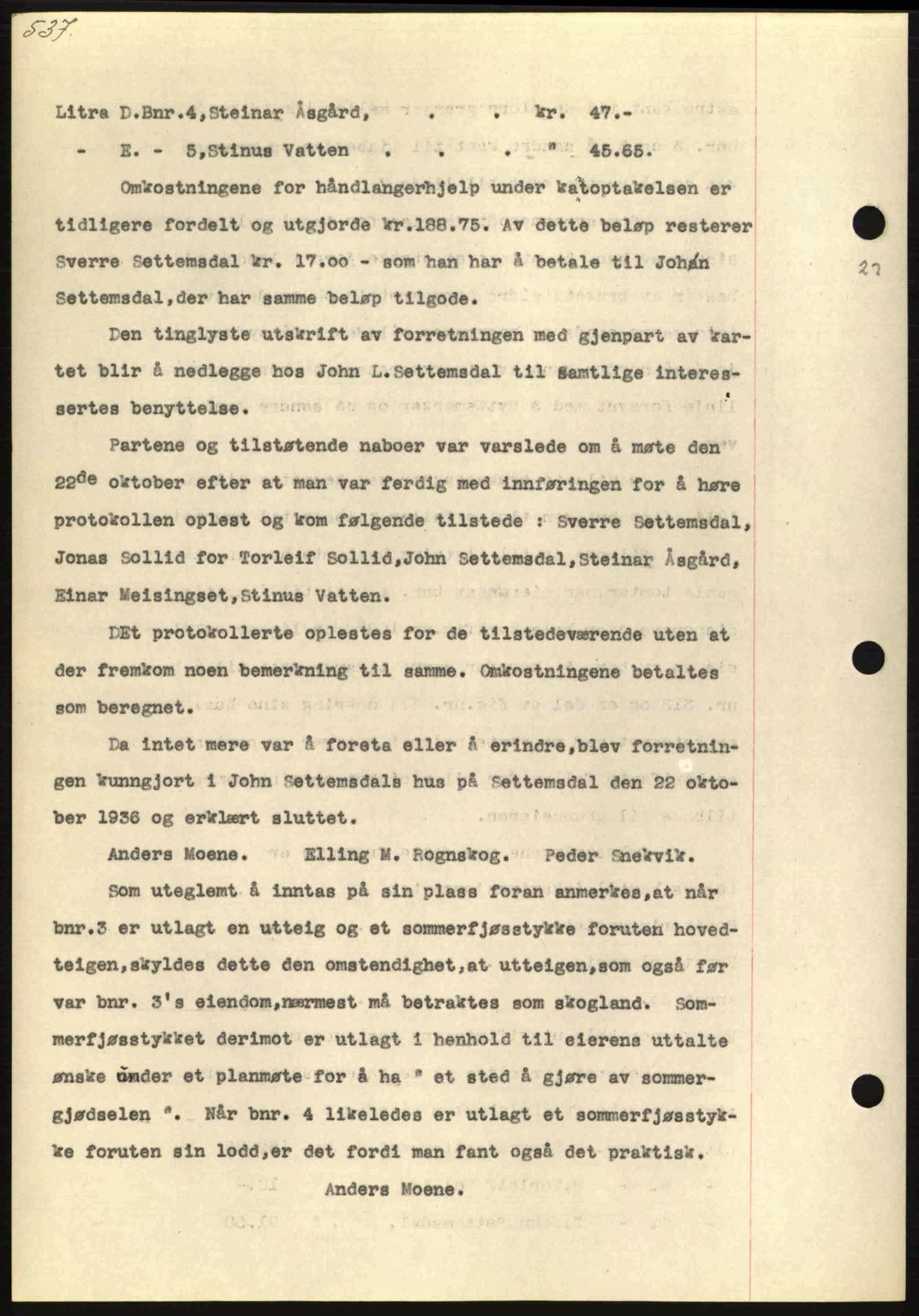 Nordmøre sorenskriveri, AV/SAT-A-4132/1/2/2Ca: Mortgage book no. A81, 1937-1937, Diary no: : 1050/1937