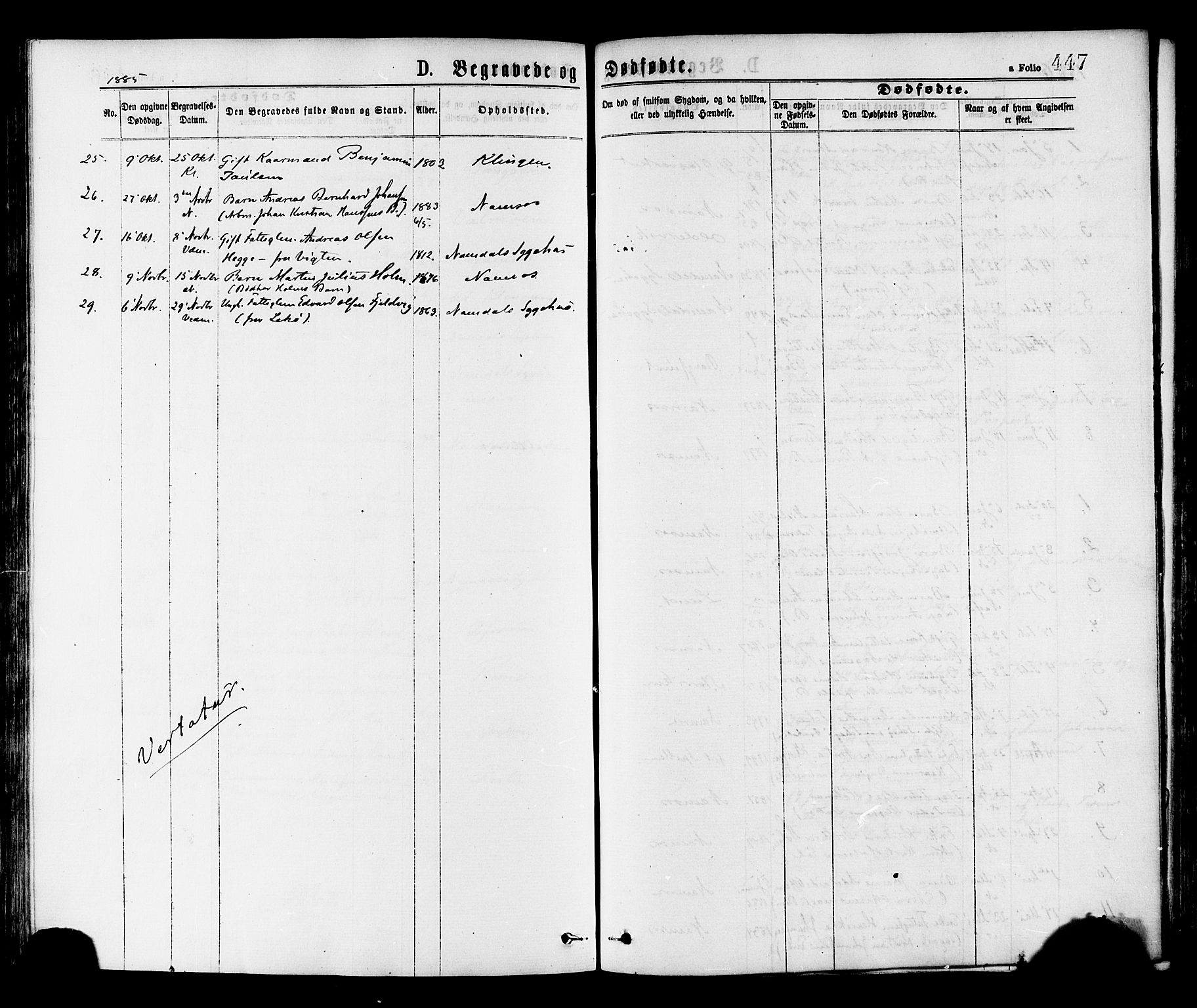 Ministerialprotokoller, klokkerbøker og fødselsregistre - Nord-Trøndelag, AV/SAT-A-1458/768/L0572: Parish register (official) no. 768A07, 1874-1886, p. 447