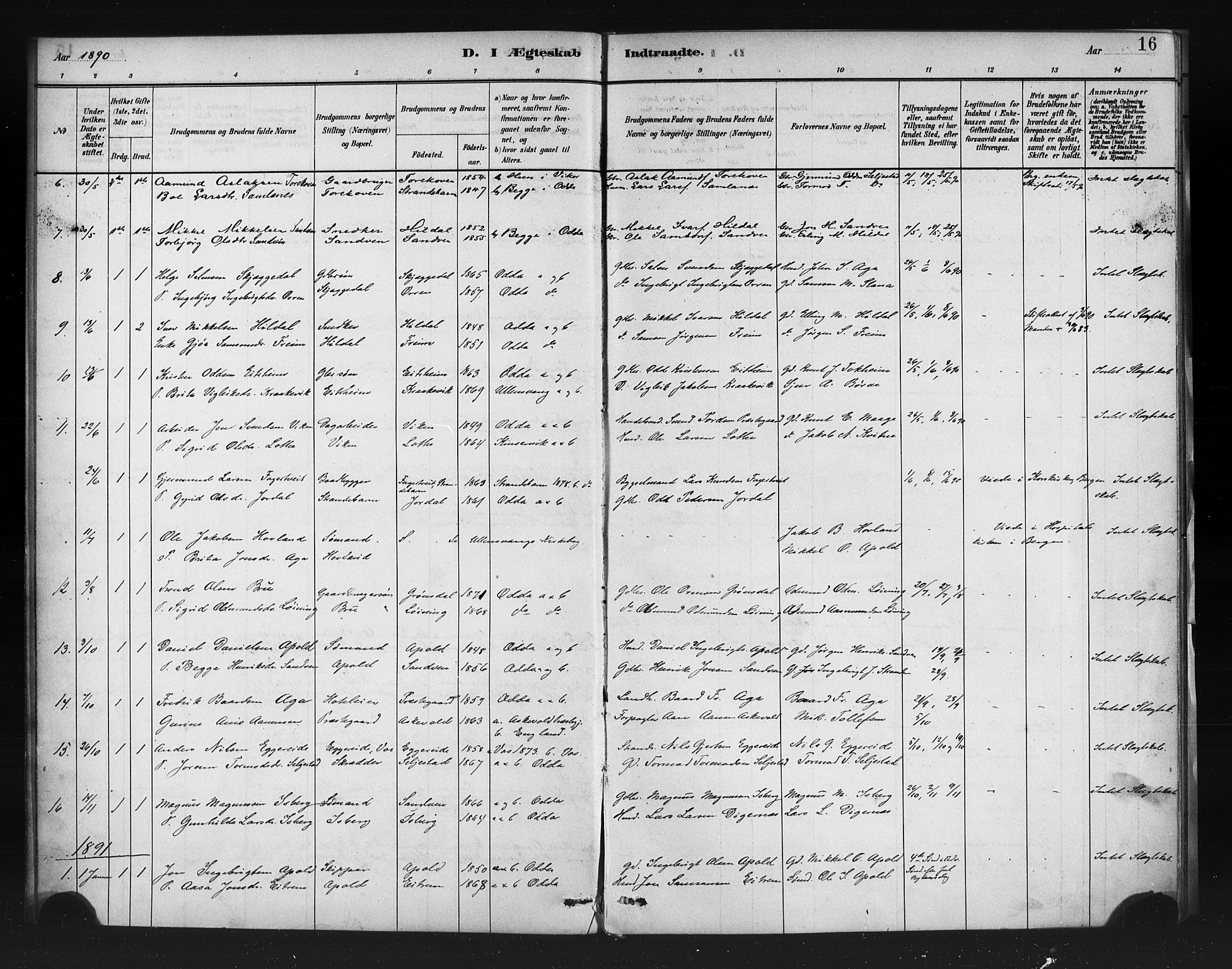 Odda Sokneprestembete, AV/SAB-A-77201/H/Haa: Parish register (official) no. A 1, 1883-1919, p. 16