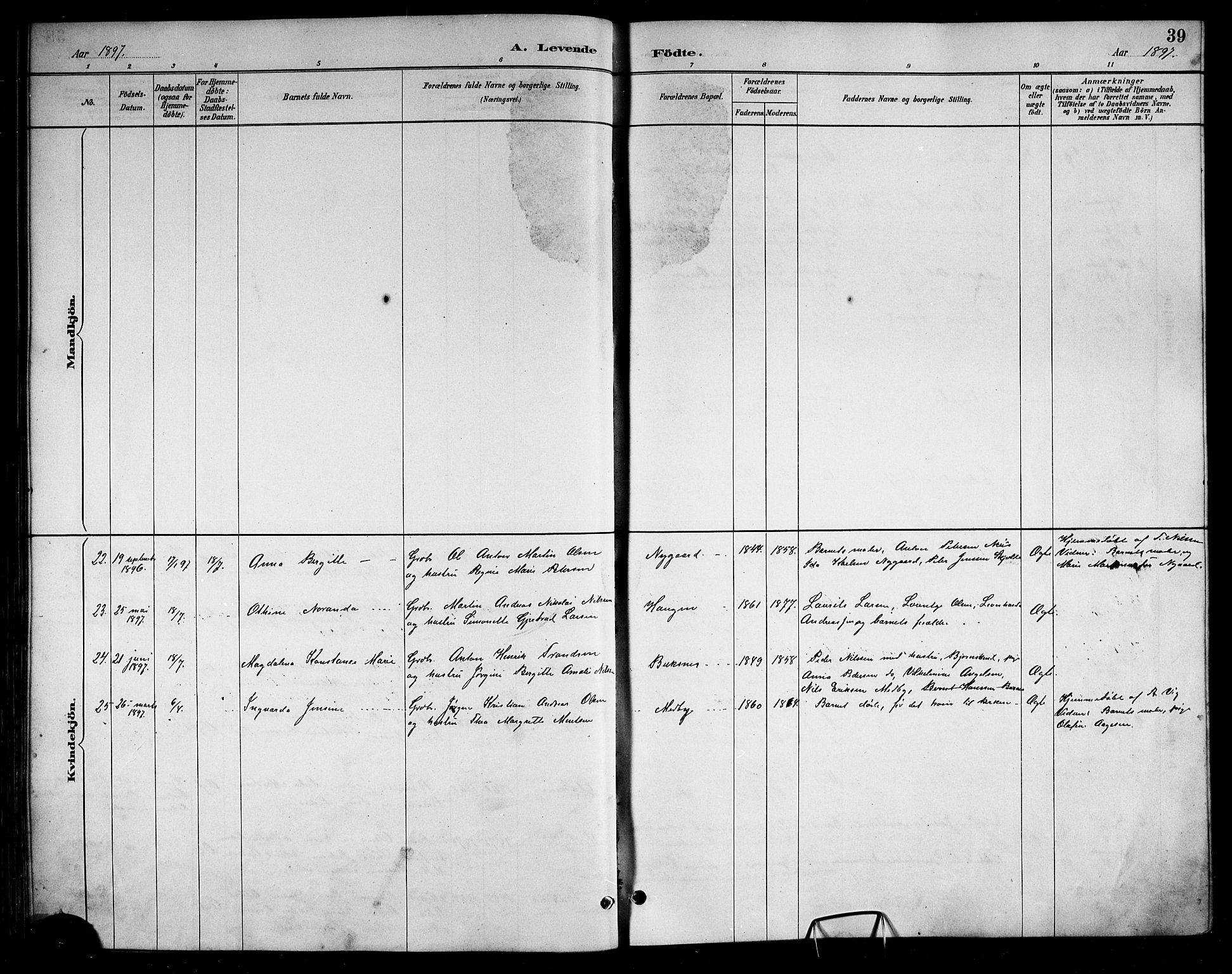 Ministerialprotokoller, klokkerbøker og fødselsregistre - Nordland, AV/SAT-A-1459/898/L1427: Parish register (copy) no. 898C02, 1887-1917, p. 39