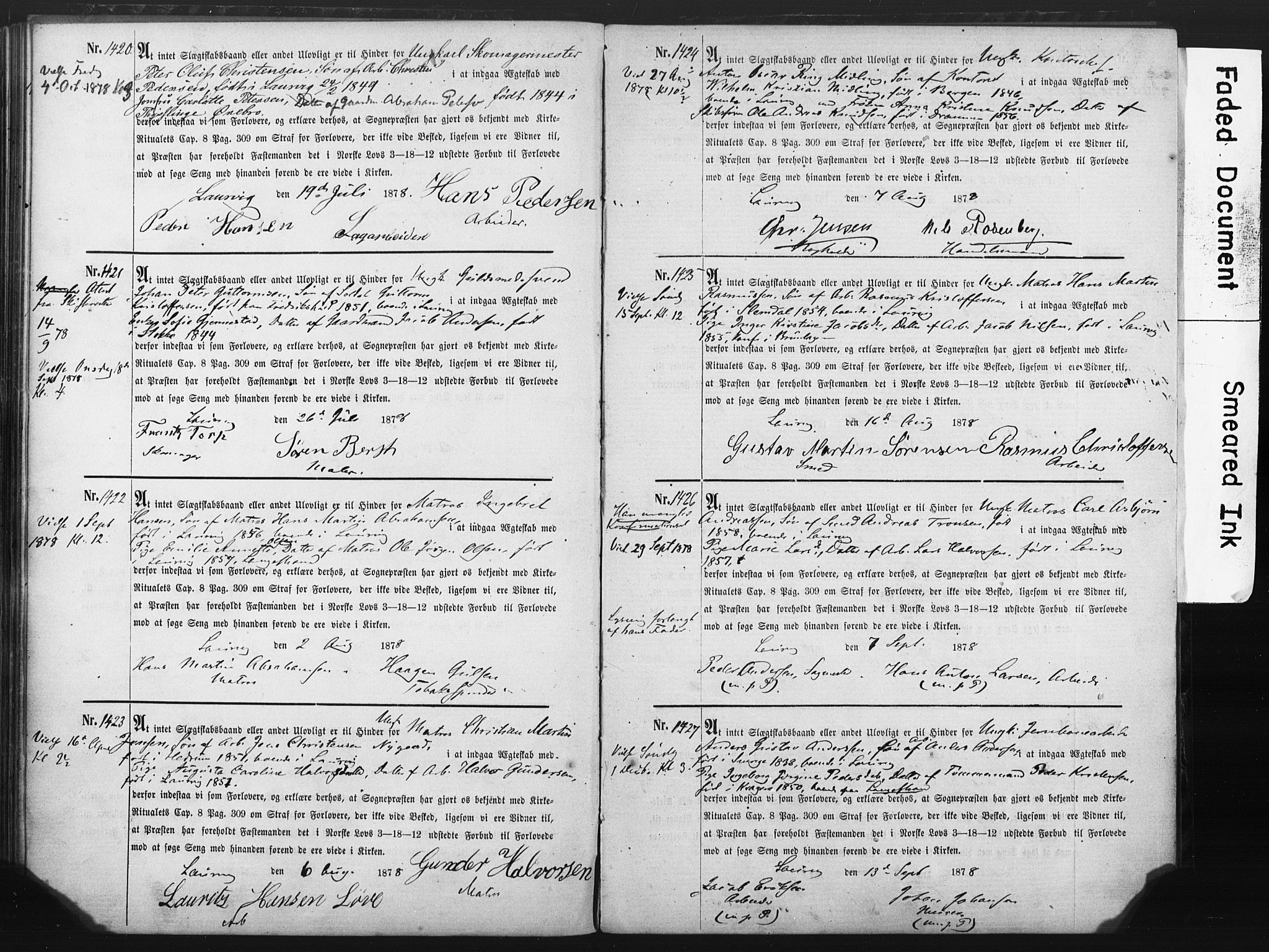 Larvik kirkebøker, AV/SAKO-A-352/H/Ha/L0001: Banns register no. 1, 1870-1892