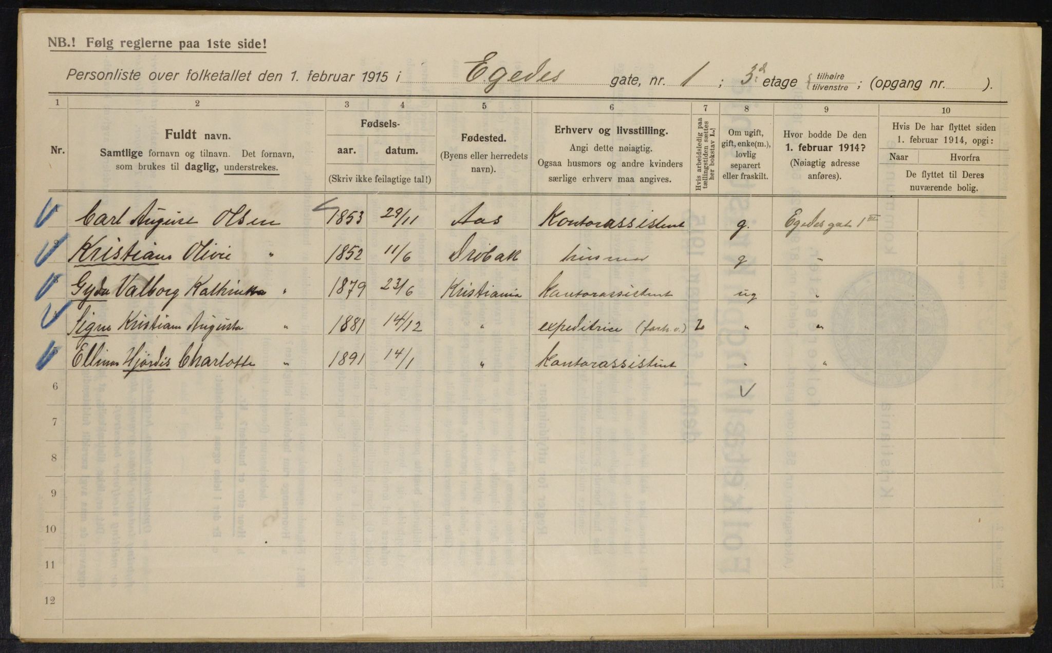 OBA, Municipal Census 1915 for Kristiania, 1915, p. 18307