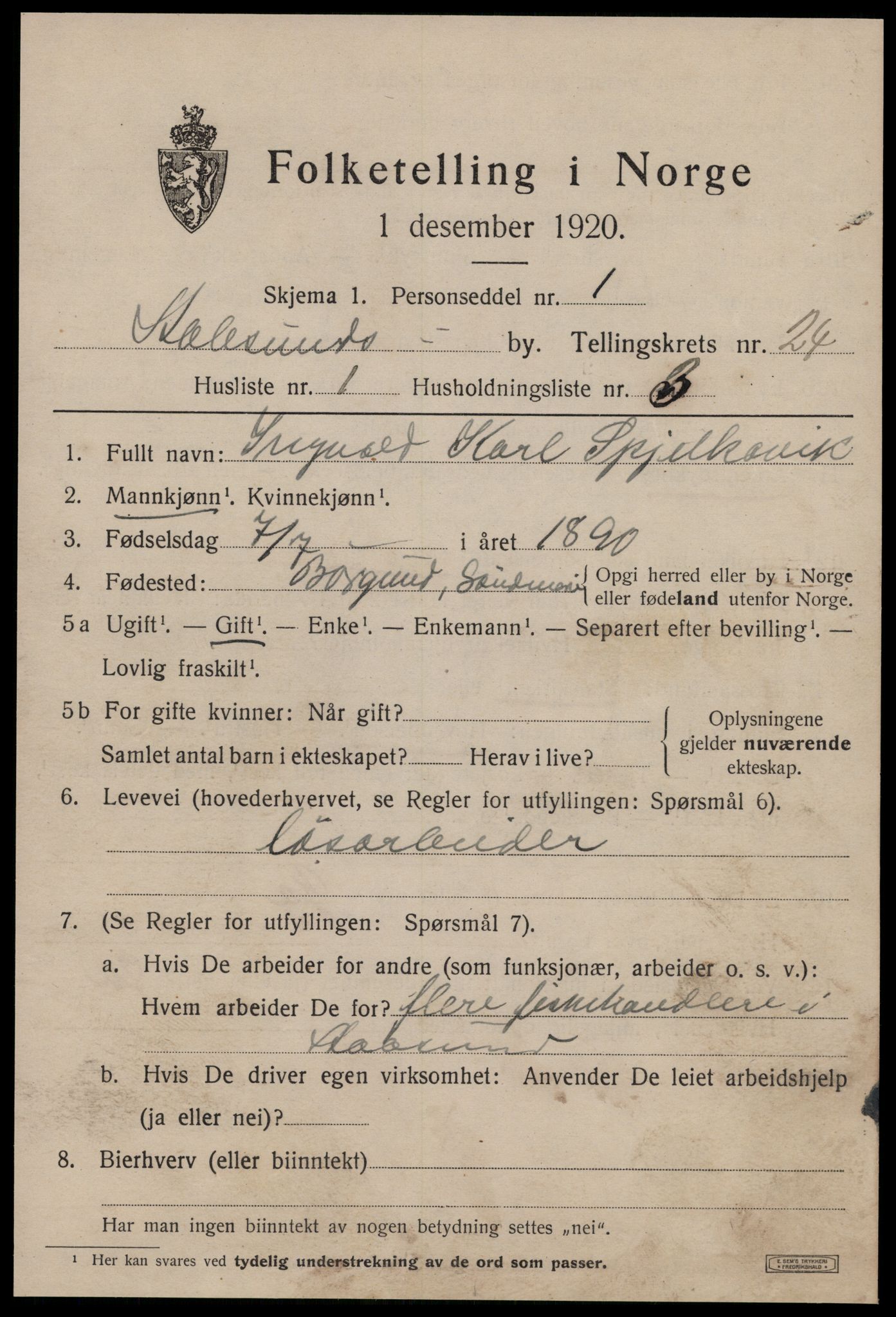 SAT, 1920 census for Ålesund, 1920, p. 43244