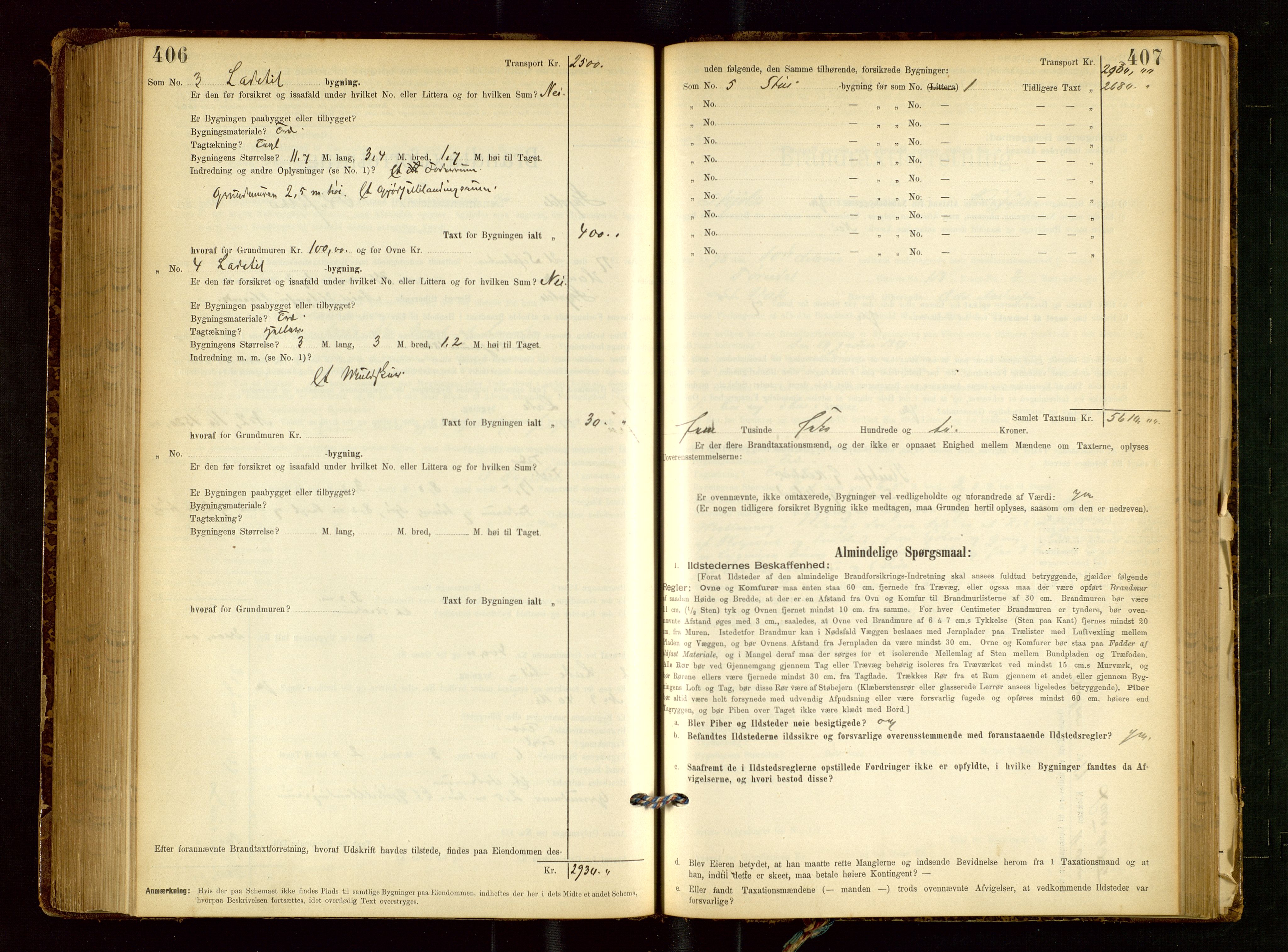 Skjold lensmannskontor, SAST/A-100182/Gob/L0001: "Brandtaxationsprotokol for Skjold Lensmandsdistrikt Ryfylke Fogderi", 1894-1939, p. 406-407