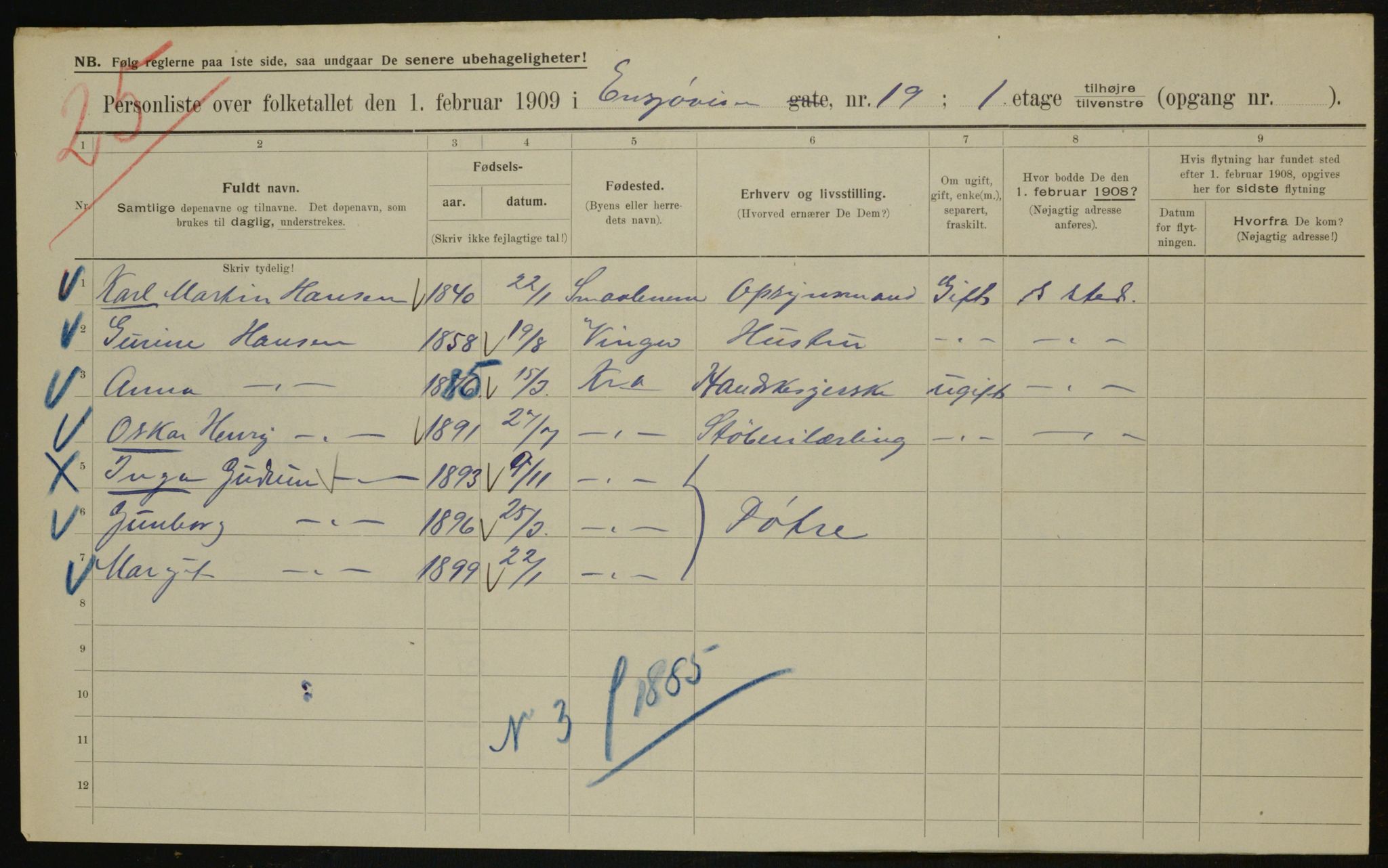 OBA, Municipal Census 1909 for Kristiania, 1909, p. 19833