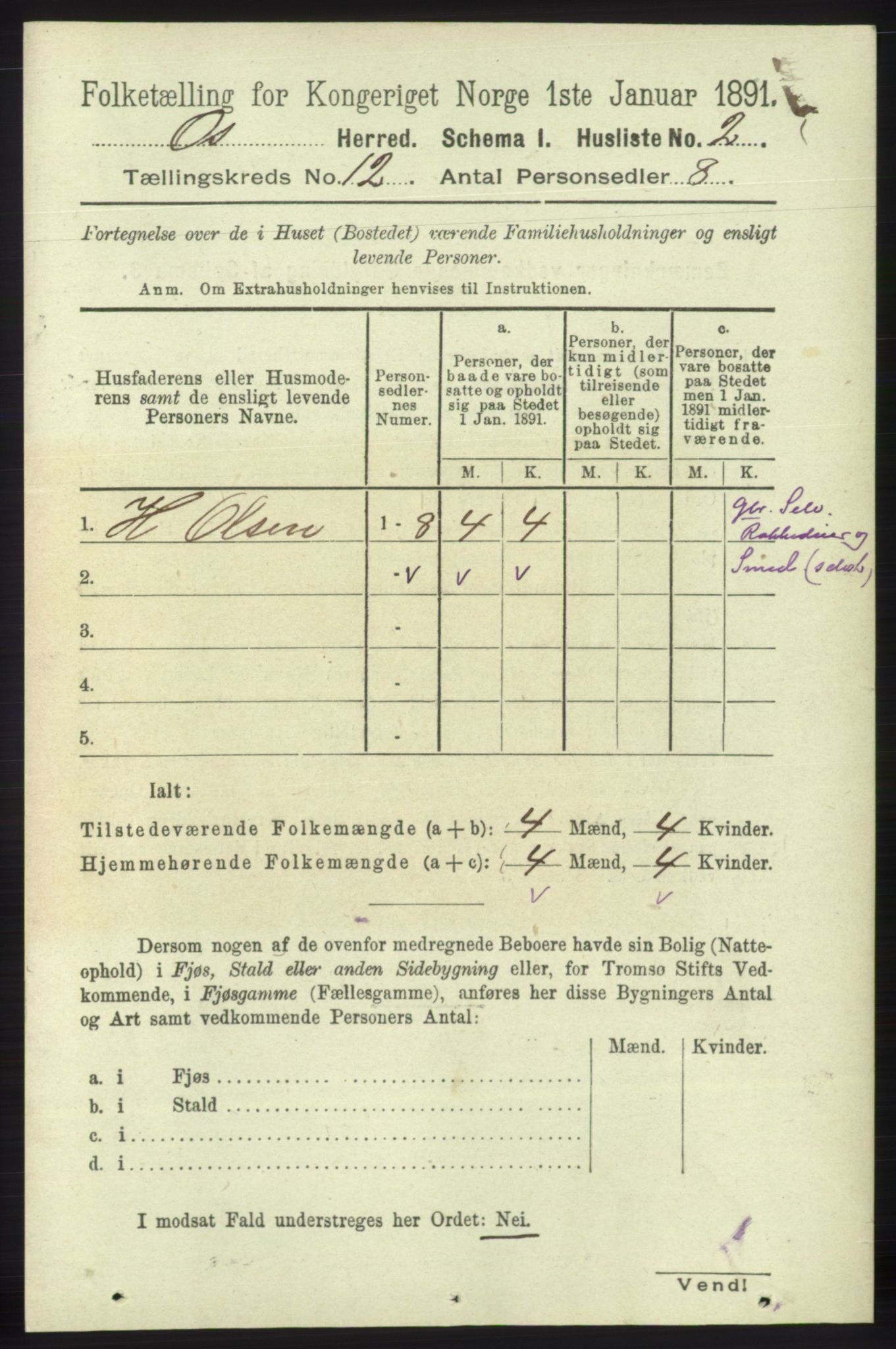 RA, 1891 census for 1243 Os, 1891, p. 2699