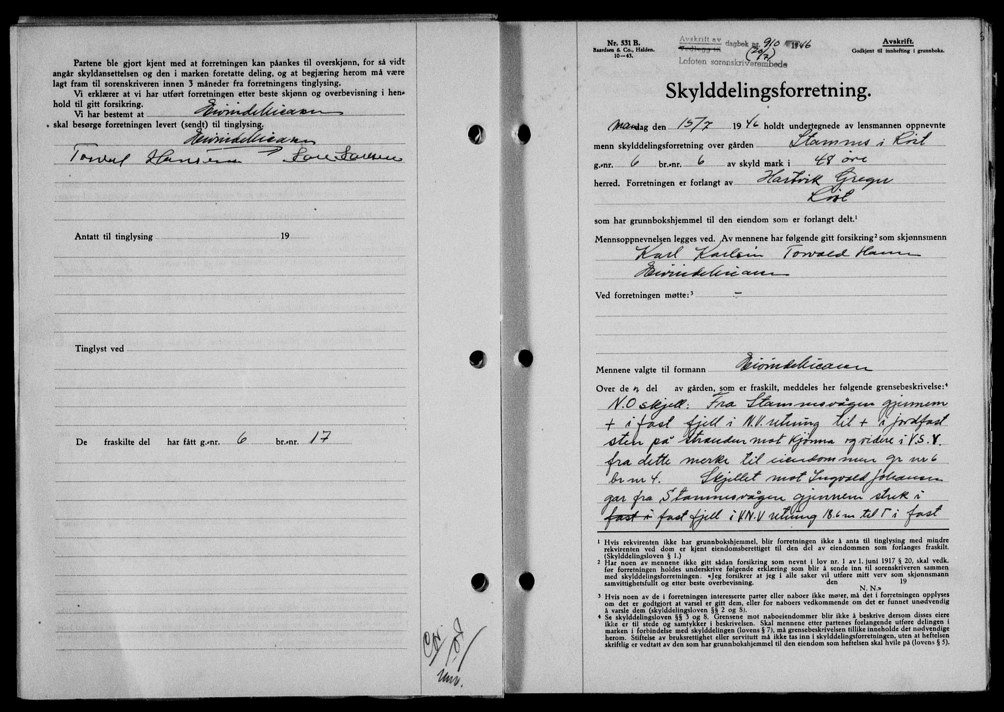 Lofoten sorenskriveri, SAT/A-0017/1/2/2C/L0014a: Mortgage book no. 14a, 1946-1946, Diary no: : 910/1946