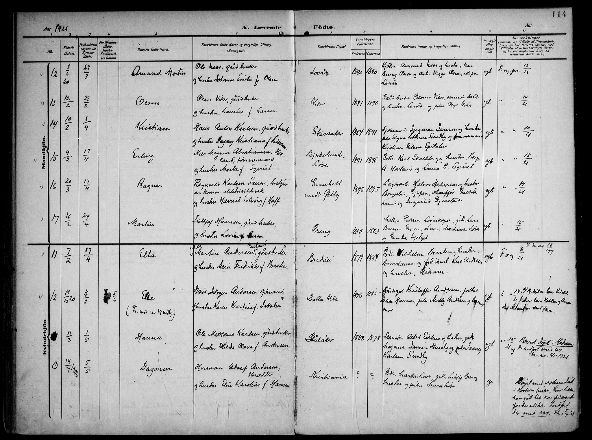 Tjølling kirkebøker, AV/SAKO-A-60/F/Fa/L0010: Parish register (official) no. 10, 1906-1923, p. 114