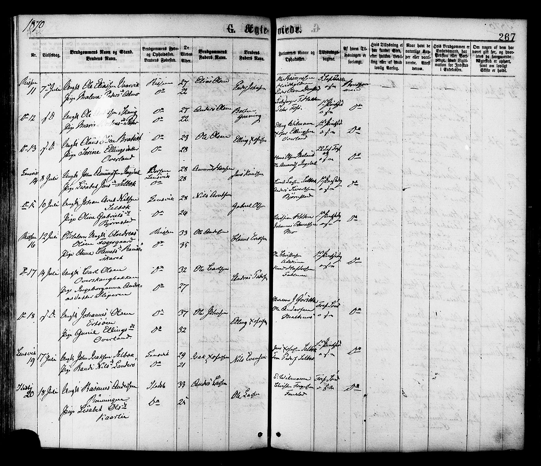 Ministerialprotokoller, klokkerbøker og fødselsregistre - Sør-Trøndelag, SAT/A-1456/646/L0613: Parish register (official) no. 646A11, 1870-1884, p. 267