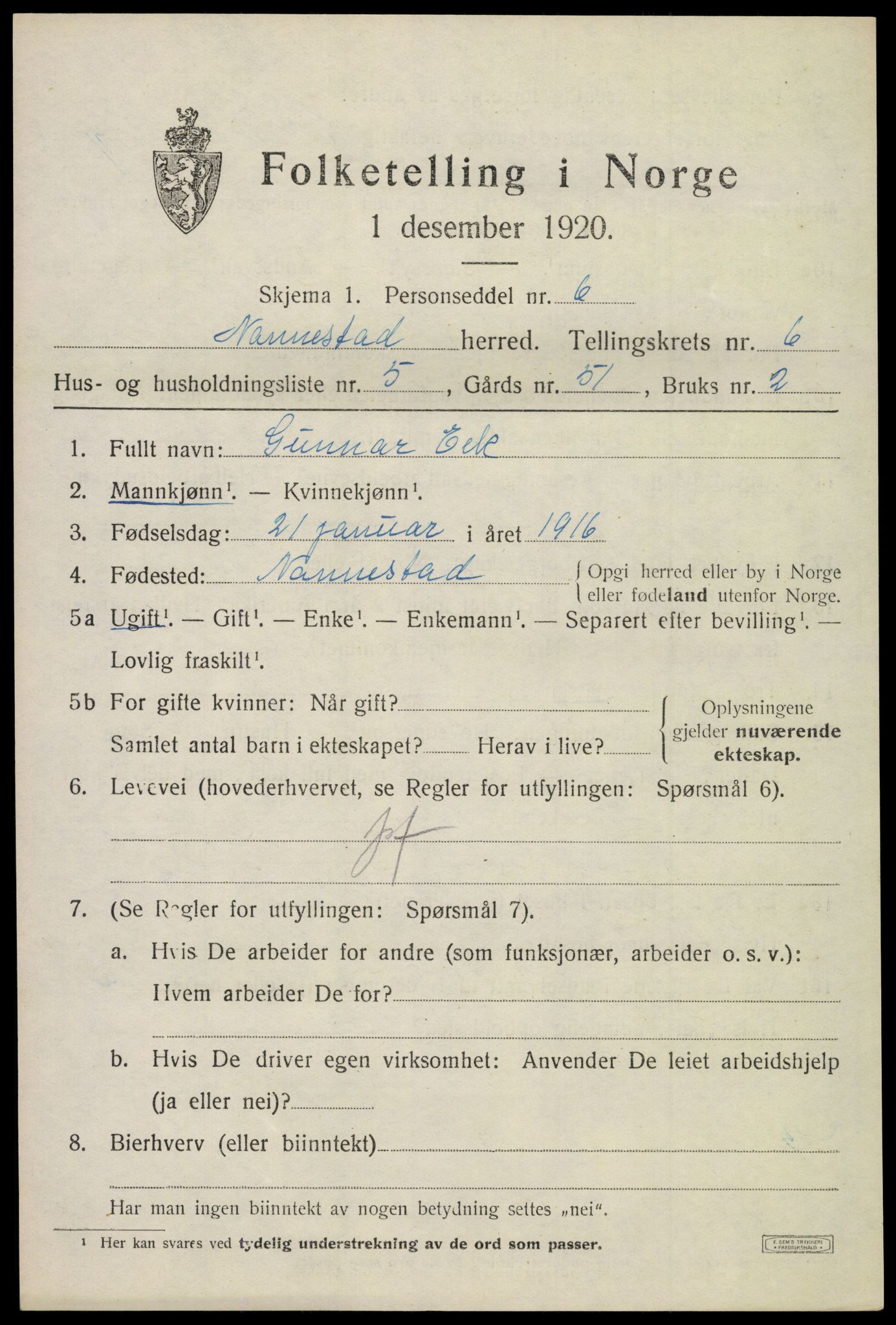 SAO, 1920 census for Nannestad, 1920, p. 7626