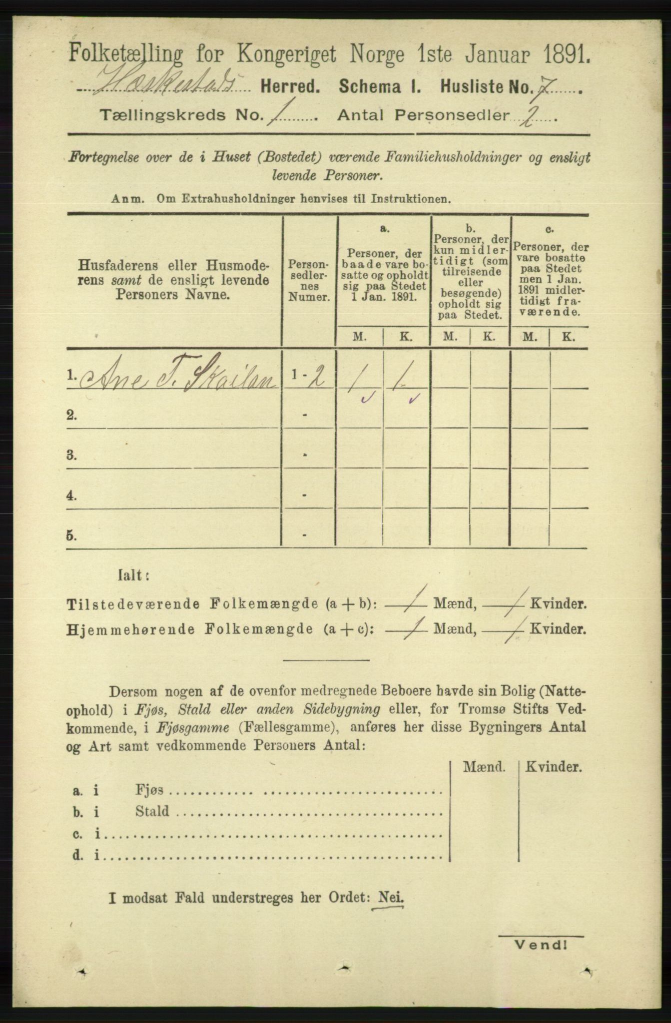 RA, 1891 census for 1113 Heskestad, 1891, p. 25