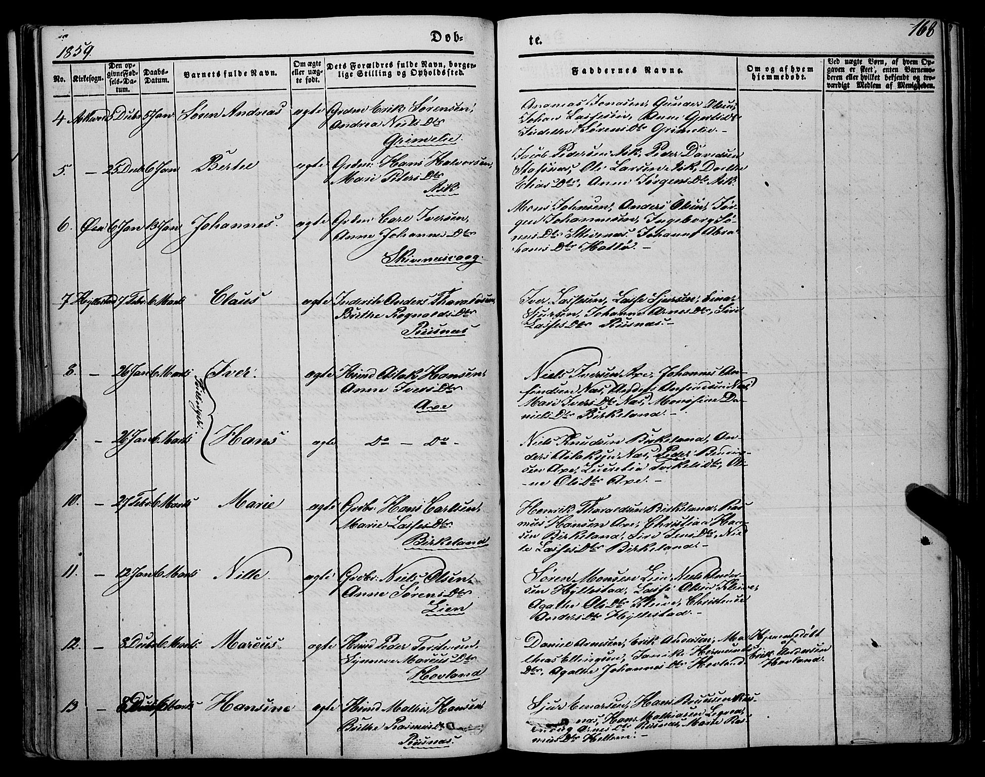 Askvoll sokneprestembete, SAB/A-79501/H/Haa/Haaa/L0011/0001: Parish register (official) no. A 11 I, 1845-1864, p. 168