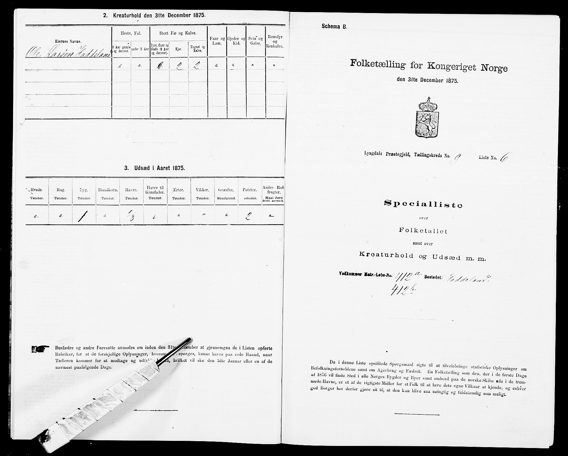 SAK, 1875 census for 1032P Lyngdal, 1875, p. 1369