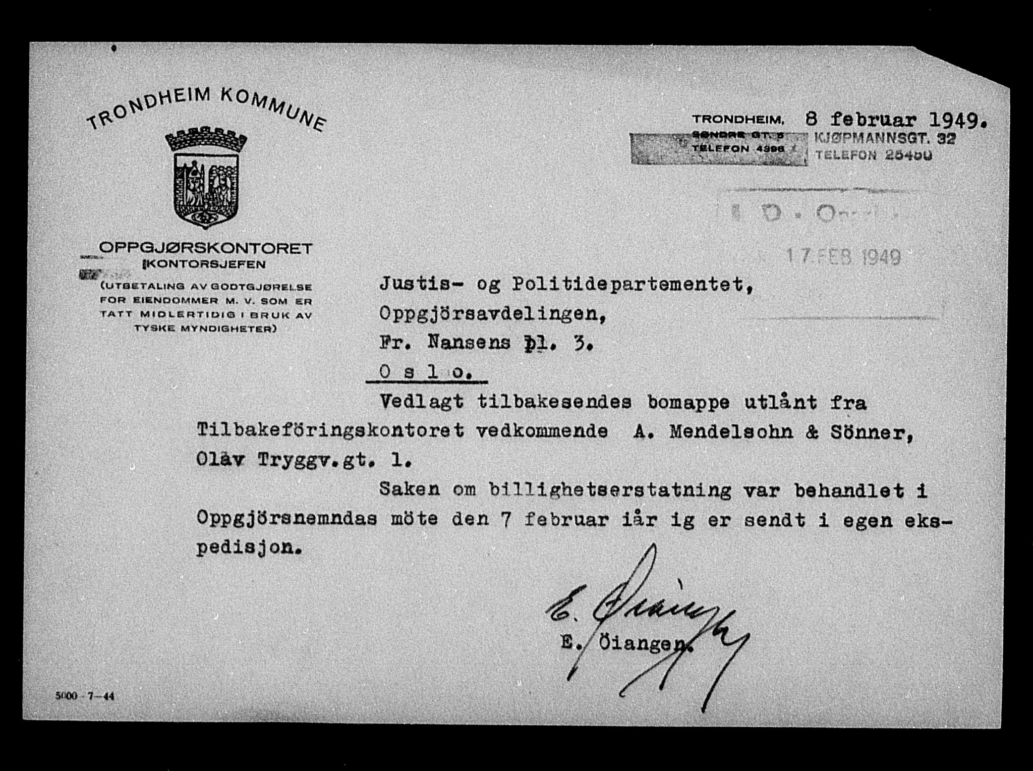 Justisdepartementet, Tilbakeføringskontoret for inndratte formuer, AV/RA-S-1564/H/Hc/Hca/L0904: --, 1945-1947, p. 5