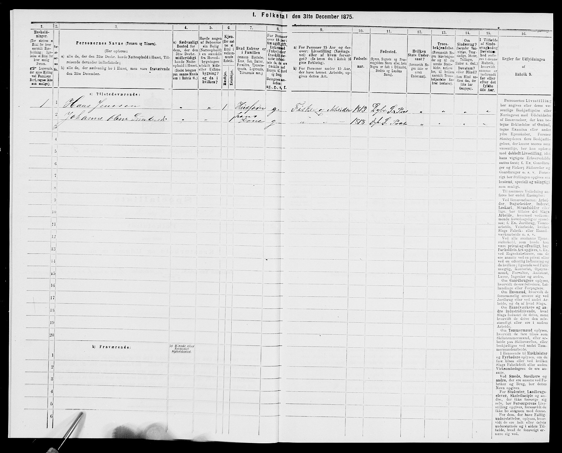 SAK, 1875 census for 0915P Dypvåg, 1875, p. 70