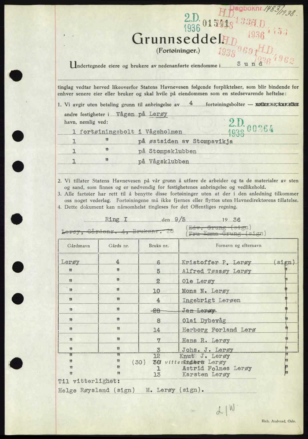 Midhordland sorenskriveri, SAB/A-3001/1/G/Gb/Gbh/L0005: Mortgage book no. A9-10, 1938-1938, Diary no: : 1483/1938